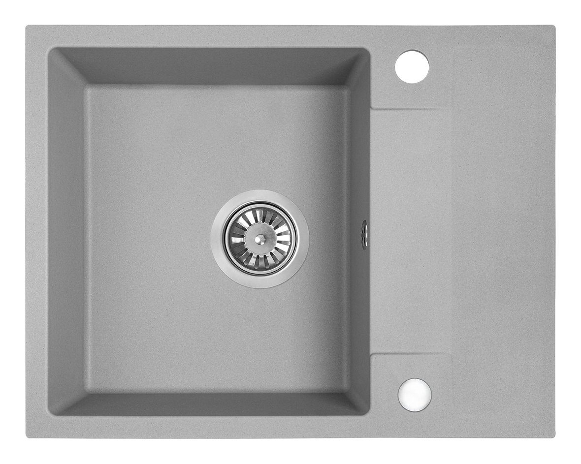 KOLMAN Küchenspüle RAB Granitspüle Einzelbecken 44x56 mit platzsparender Siphon in Grau, Rechteckig, 44/16 cm, Grau, in Grau