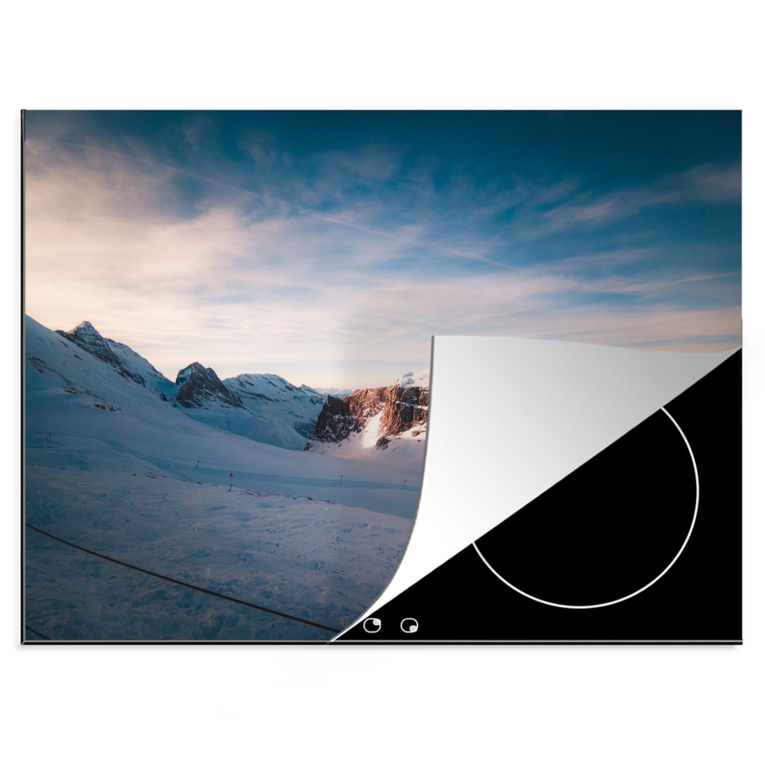 MuchoWow Herdblende-/Abdeckplatte Landschaft - Schnee - Berg - Frankreich, Vinyl, (1 tlg), 70x52 cm, Mobile Arbeitsfläche nutzbar, Ceranfeldabdeckung