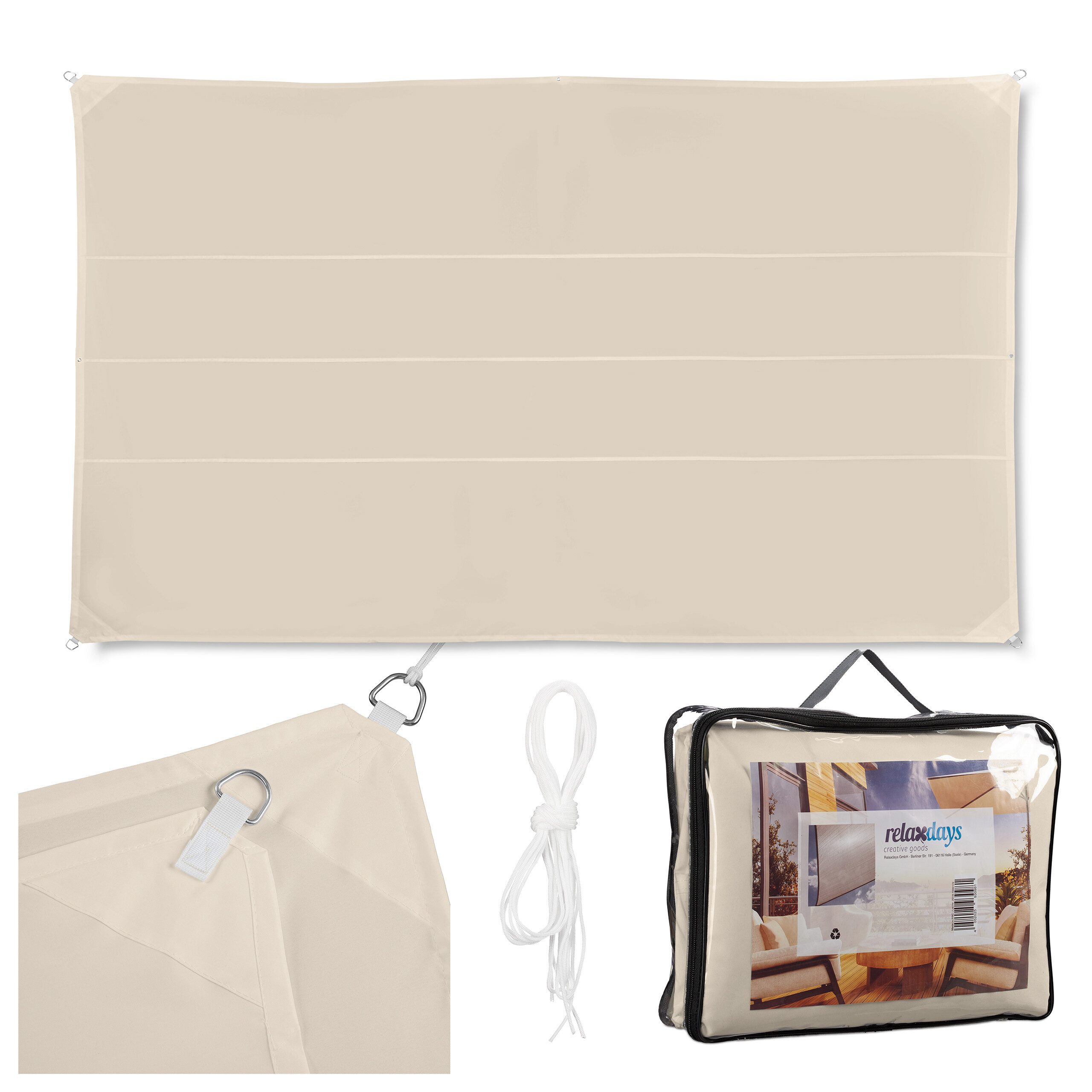 relaxdays Sonnensegel Rechteckiges Sonnensegel beige, 4 x 6 m