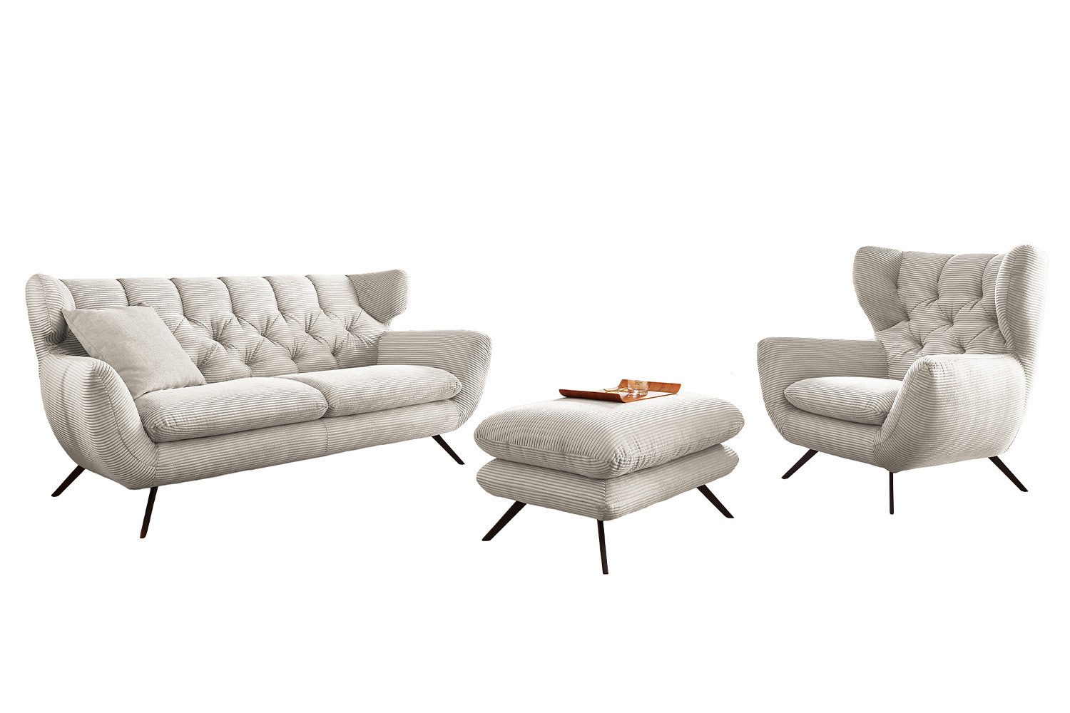 KAWOLA Sitzgruppe CHARME, (Set, 3-tlg), Sofa Sessel Hockerbank Cord verschiedene Farben