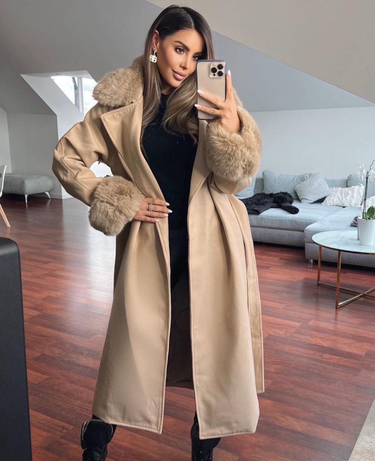 Copperose Langmantel #7555 Mantel mit flauschigem Kragen abnehmbarer Schalk günstig online kaufen