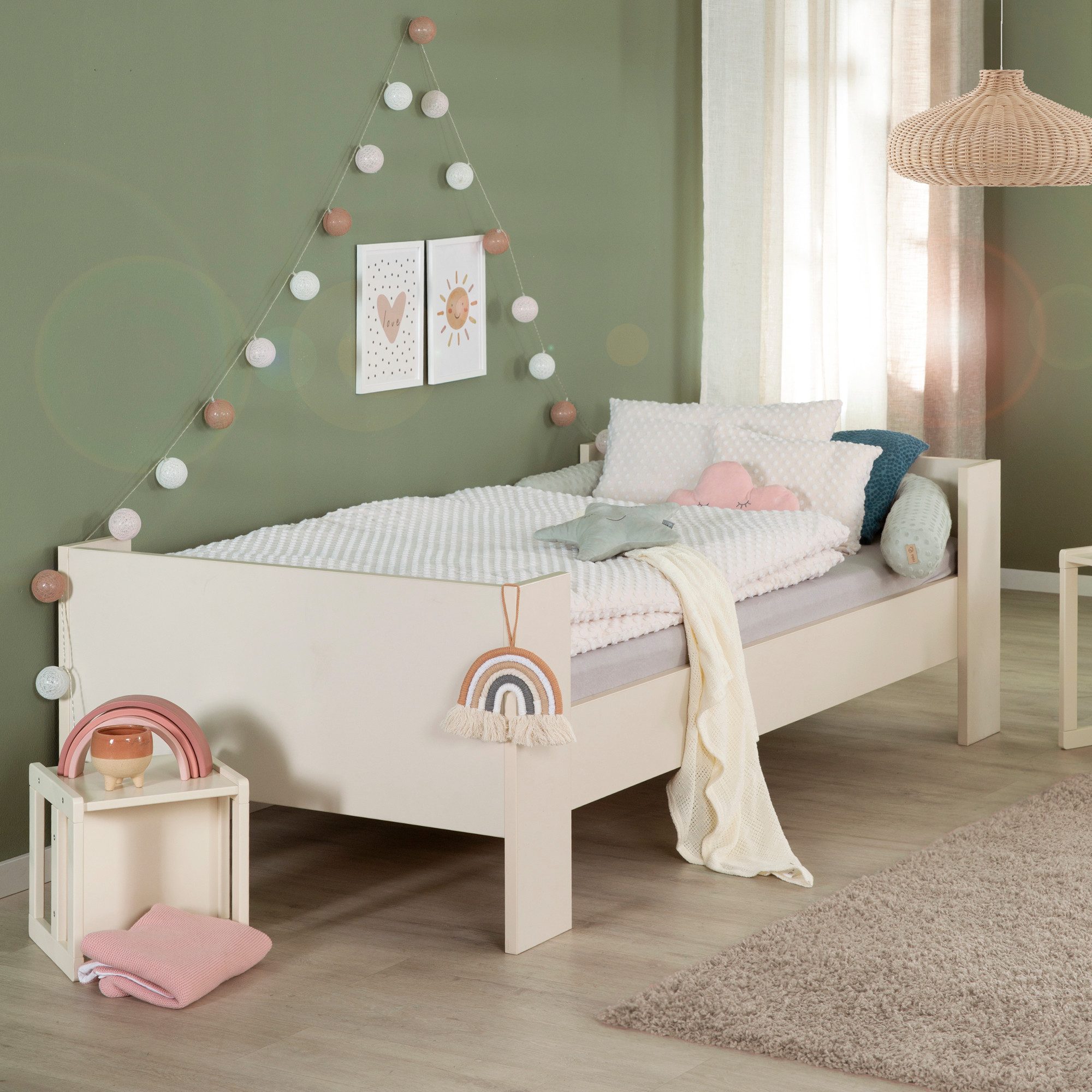 roba® Kinderbett Flexi Grow 90 x 200 cm- mitwachsendes & modulares Bett-System aus Holz (Hergestellt in Europa - Blauer Engel zertifiziert, ohne Lattenrost), Einzelbett, nutzbar als Kinder- oder Jugendbett - Cashmere / Beige