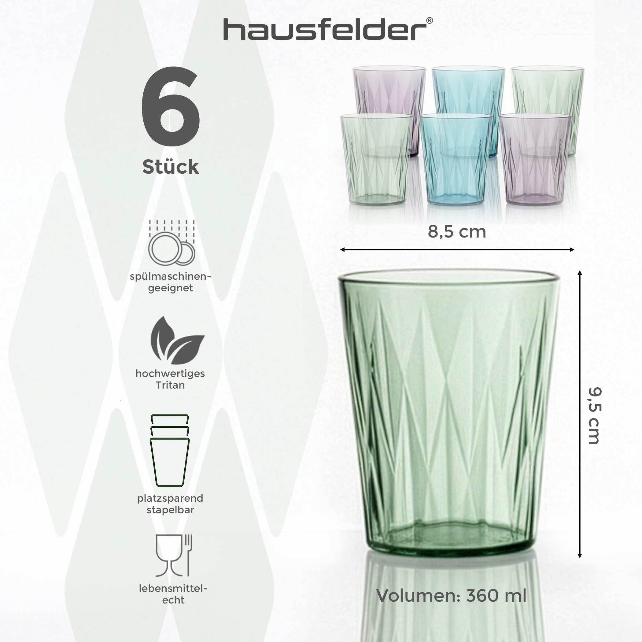 Hausfelder Gläser-Set Tritan Trinkbecherr aus Kunststoff 6er Set bunt, Weave Design, 6-tlg., Kunststoff, bruchsicherer Kunststoff in Glas-Optik – Bild 2 von 5