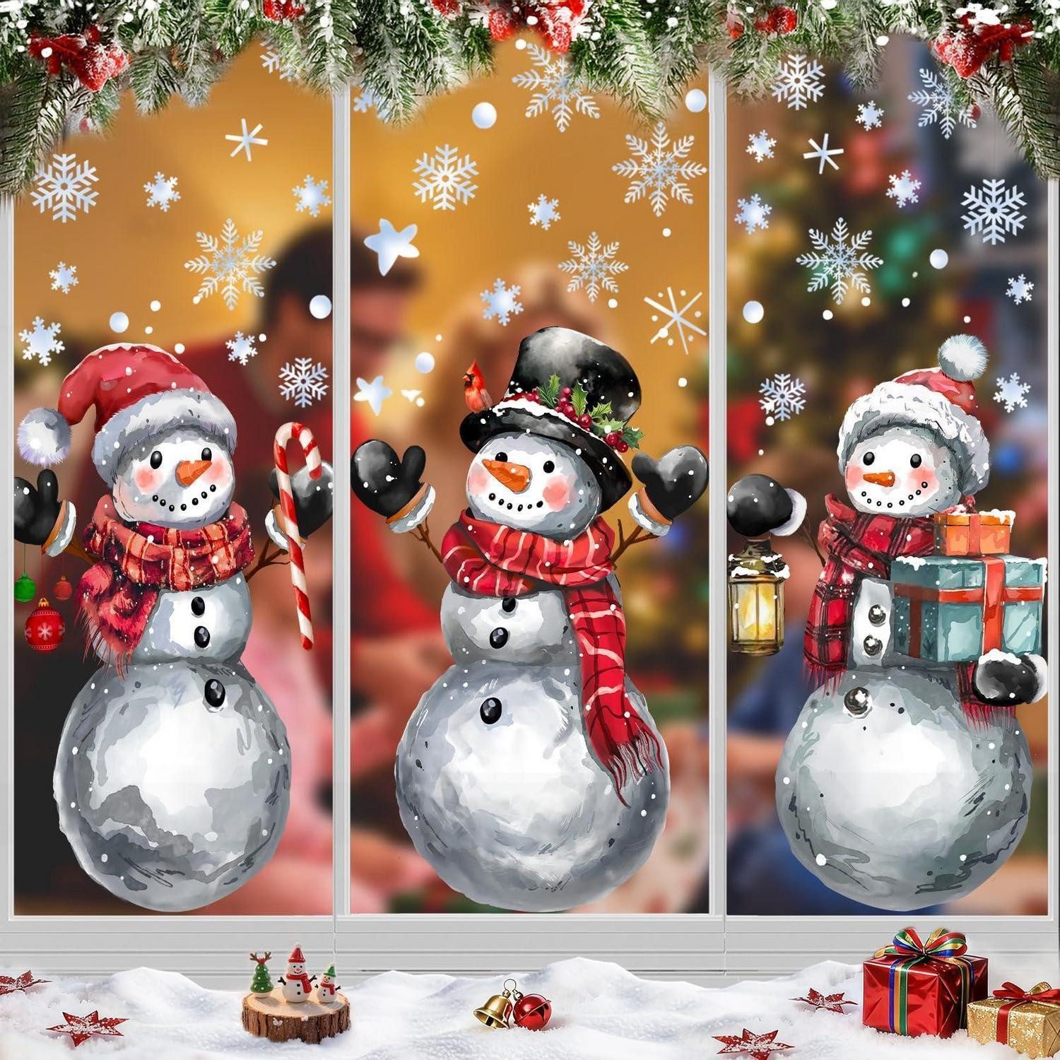 LuxusKollektion Fensterbild Fensteraufkleber Weihnachten Schneemann 6St.