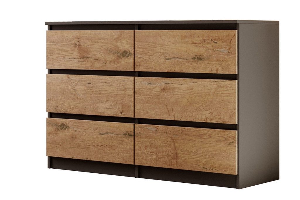 Beautysofa Kommode mit sechs Schubladen LEMON, Breite: 120cm oder 140cm, viele Farbvarianten, mit 6 Schubladen