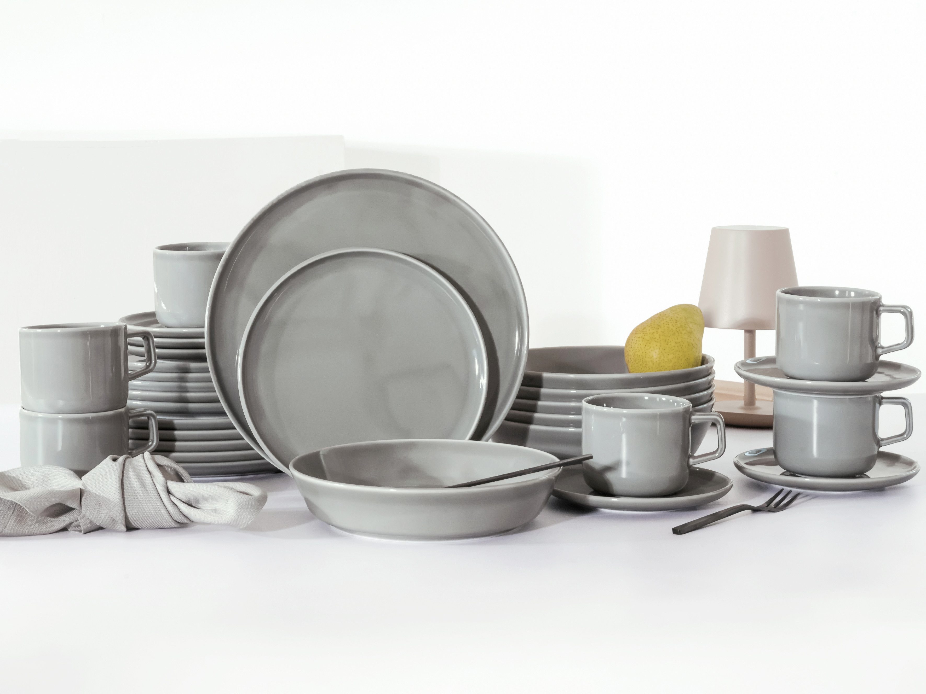 CreaTable Kombiservice Chef Collection, Service 30-tlg. (30-tlg), 6 Personen, Porzellan, Moderne Formensprache, Edelgrau Optik