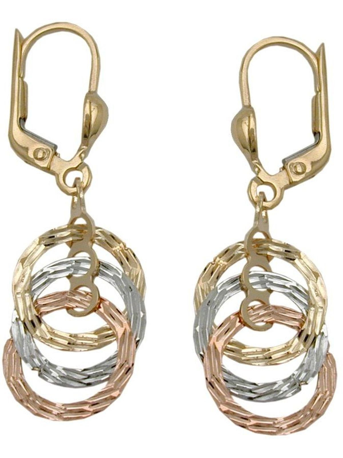 Gallay OhrringSet Ohrbrisur Ohrhänger Ohrringe 34x10mm 3 Kreise tricolor diamantiert 9Kt GOLD