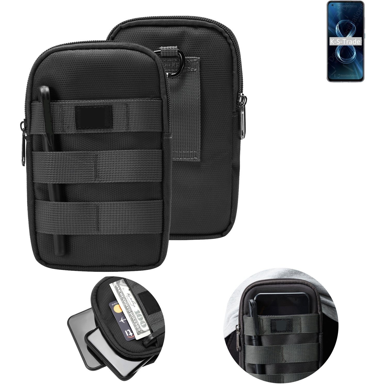 K-S-Trade Handyhülle für Asus Zenfone 8, Holster Gürtel Tasche Handy Tasche Schutz Hülle dunkel-grau viele