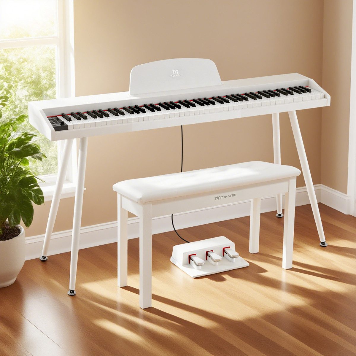 MUSTAR Digitalpiano mit 88 anschlagdynamischen Tasten, Klavierhocker und 3 Pedaleinheiten (mit Klavierbank), Portables E-Piano in voller Größe mit MIDI-USB und Ständer