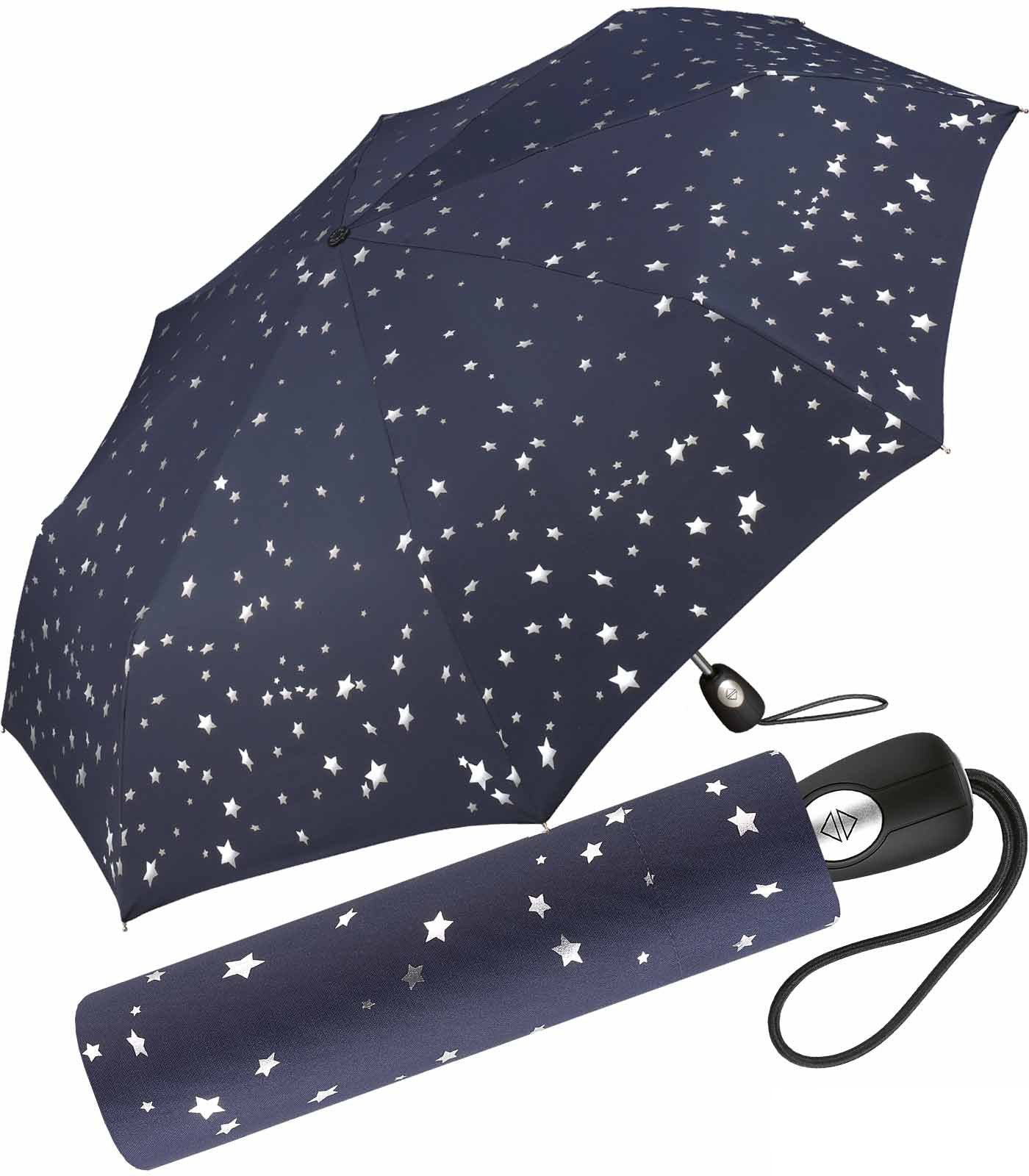 Pierre Cardin Taschenregenschirm schöner Damen-Regenschirm mit Auf-Zu-Automatik, traumhafte Sterne in verspieltem Design