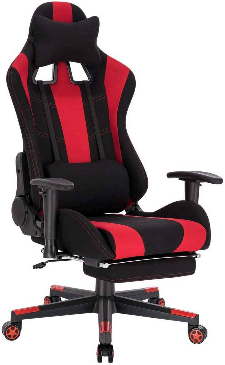 Woltu Gaming-Stuhl (Packung, 1 St), Racing Stuhl Ergonomischer Stuhl Schreibtischstuhl Bürostuhl, Höhenverstellbarer Gamer Stuhl Drehstuhl, mit Fußstütze und Wippfunktion, Stoffbezug, rot