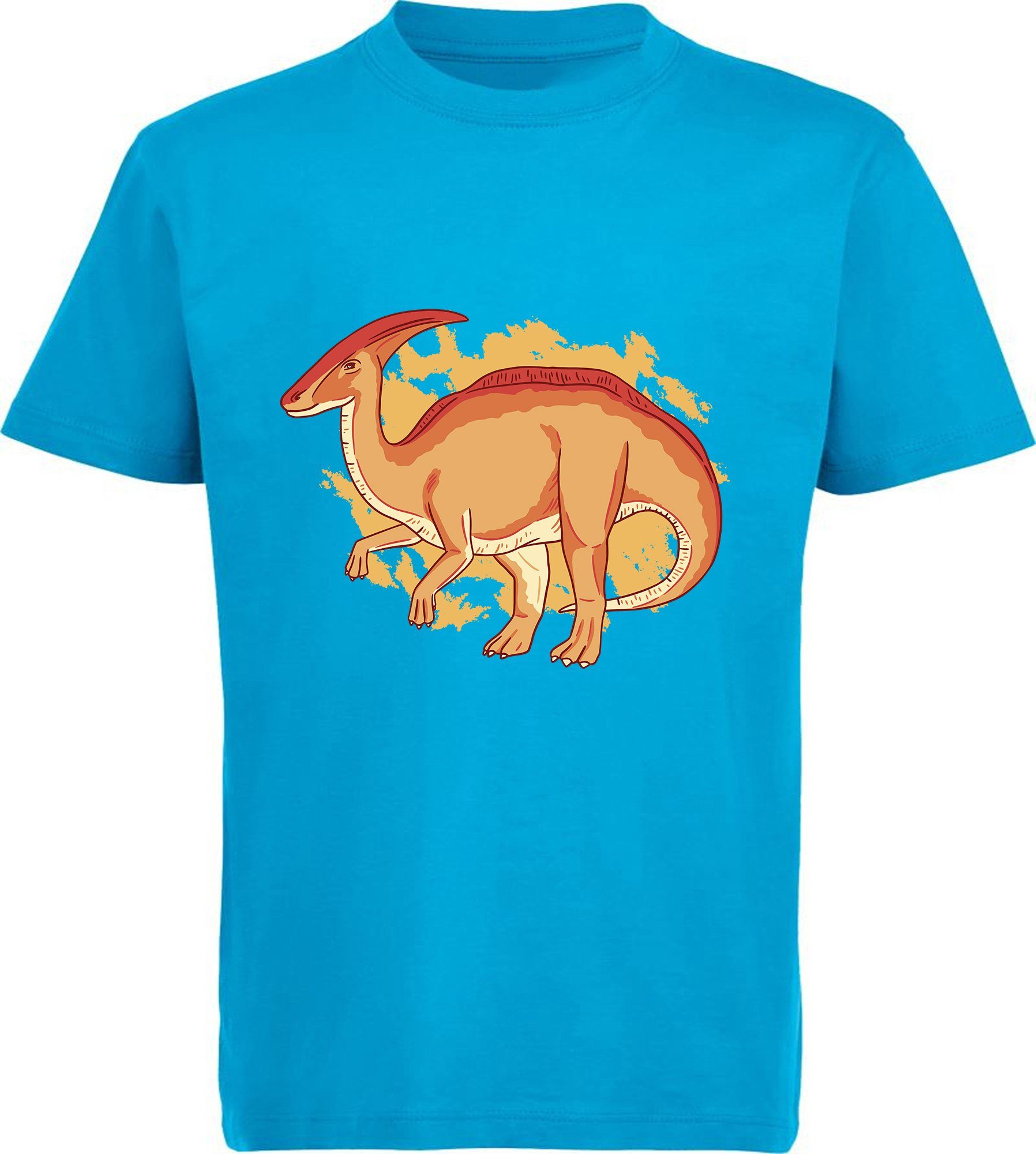 MyDesign24 Print-Shirt bedrucktes Baumwollshirt mit Kinder mit blau Dino, schwarz, aqua Parasaurolophus i86 rot, weiß, T-Shirt blau