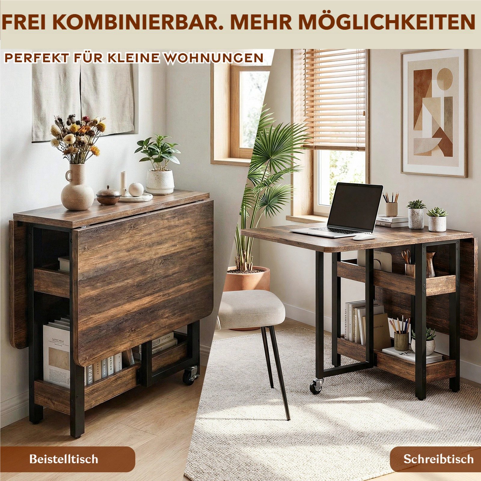TLGREEN Esstisch ausziehbar 33-133 cm mit offene Ablagen,klappbarer Küchentisch, für 1-6 Personen