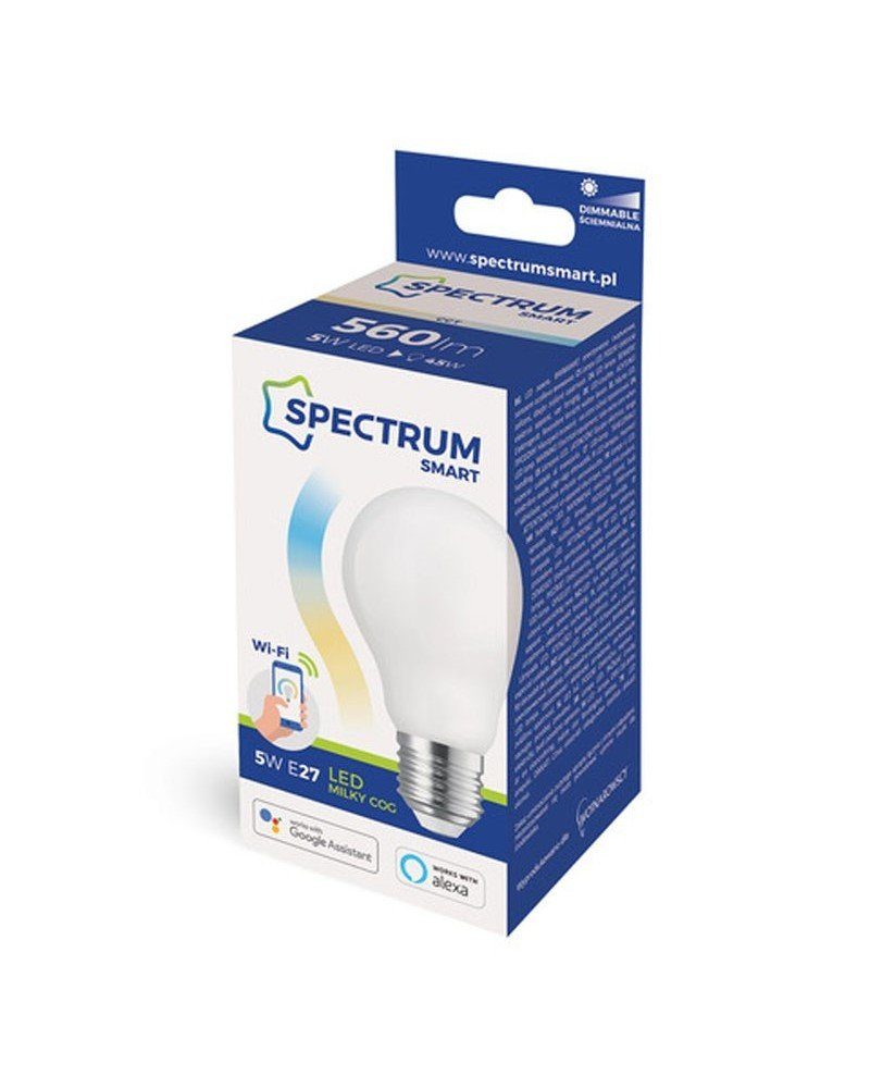 Spectrum SMART LED-Leuchtmittel LED WiFi E27 DIMMBAR, 5W Matt Google tageslichtweiß, 2700K-6500K Alexa 45W SmartHome warmweiß bis E27, = A60 CCT-Farbtemperatursteuerung - Farbwechsler