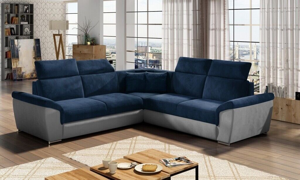 JVmoebel Sofa Ecksofa Couch Designer Polster, L-Form Wohnlandschaft Blau/Grau Made Europe Ecksofa in