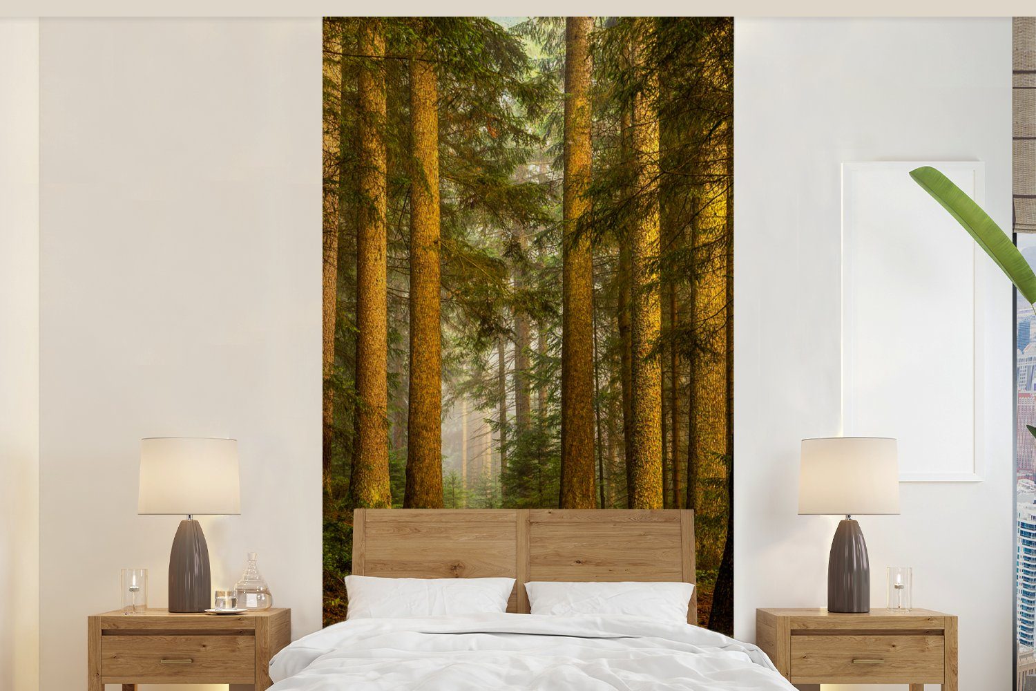 MuchoWow Fototapete Wald - Natur - Bäume - Landschaft - Laub, Matt, bedruckt, (2 St), Vliestapete für Wohnzimmer Schlafzimmer Küche, Fototapete