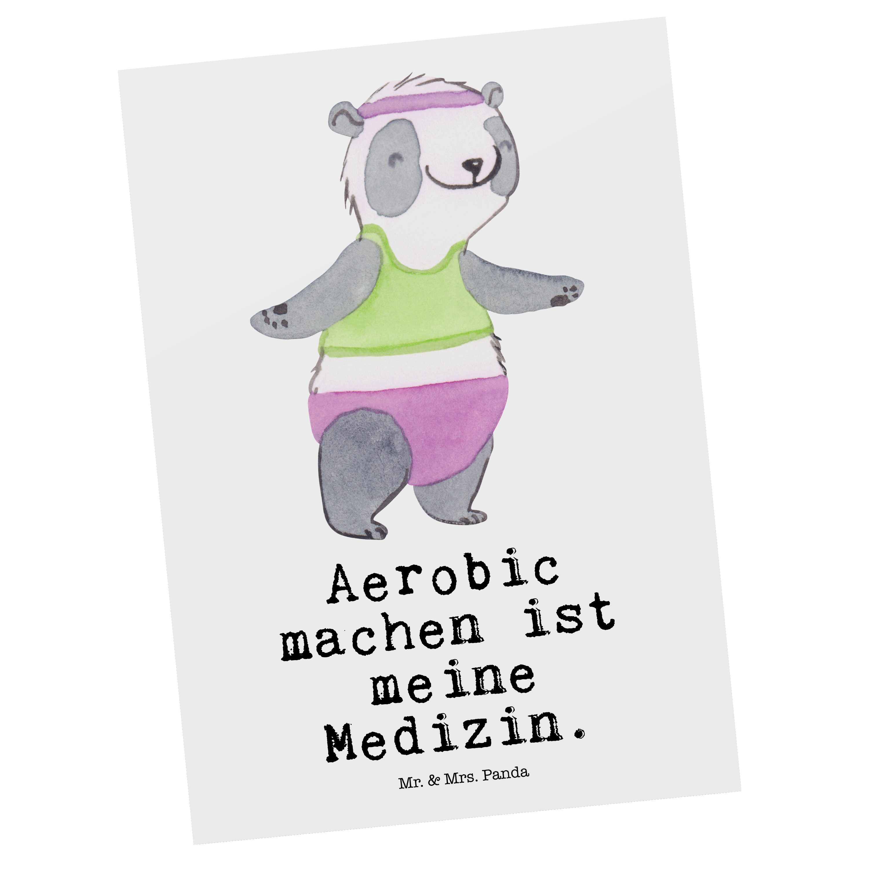 Mr. & Mrs. Panda Postkarte Panda Aerobic Medizin - Weiß - Geschenk, Fitnessstudio, Geschenkkarte | Grußkarten
