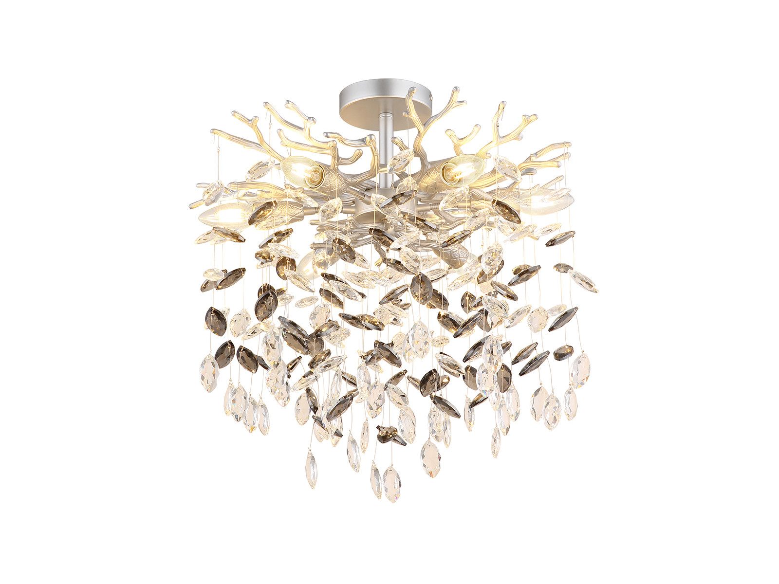 GLOBO LIGHTING LED Deckenleuchte mit Kristall 2-farbig Ø 50cm, Dimmfunktion, LED wechselbar, Warmweiß, ausgefallene extravagante Deckenlampe in Zweigoptik, mehrflammig