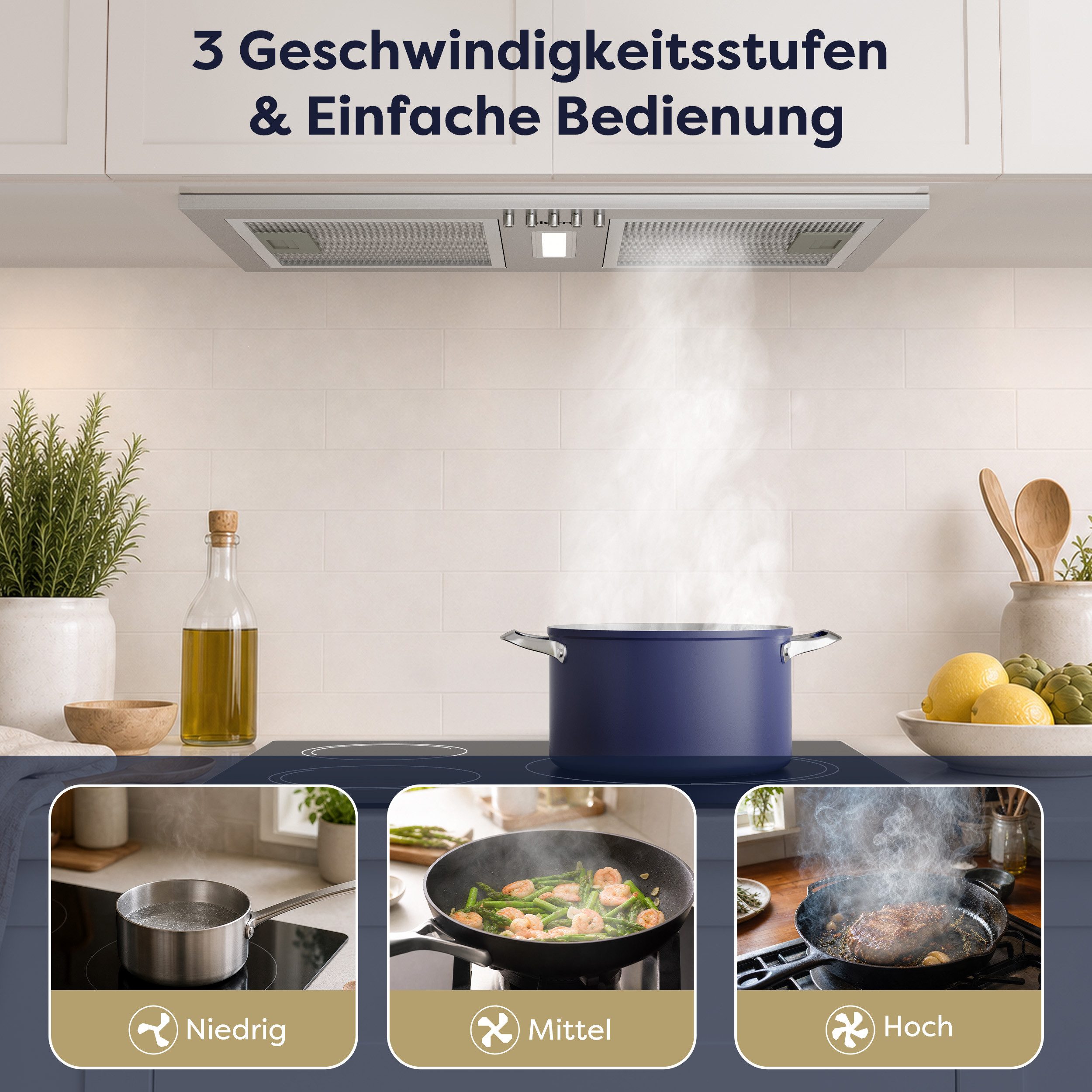 CIARRA Unterbauhaube 52cm Einbauhaube für Küchenschrank 404 m³/h Abluft & Umluft CBCS5937A 52cm Einbauhaube für Küchenschrank 404 m³/h Abluft & Umluft CBCS5937A, Einbau-Dunstabzugshaube aus Edelstahl 3 Stufen mit LED Druckknopf