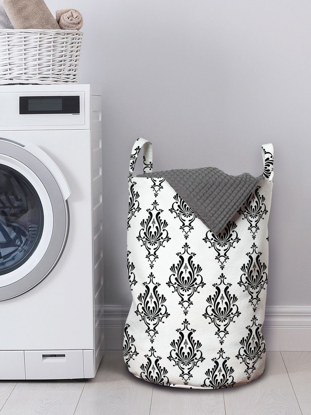 Barock Waschsalons, Stil für mit Viktorianischer Wäschekorb Abakuhaus Jahrgang Griffen Wäschesäckchen Kordelzugverschluss
