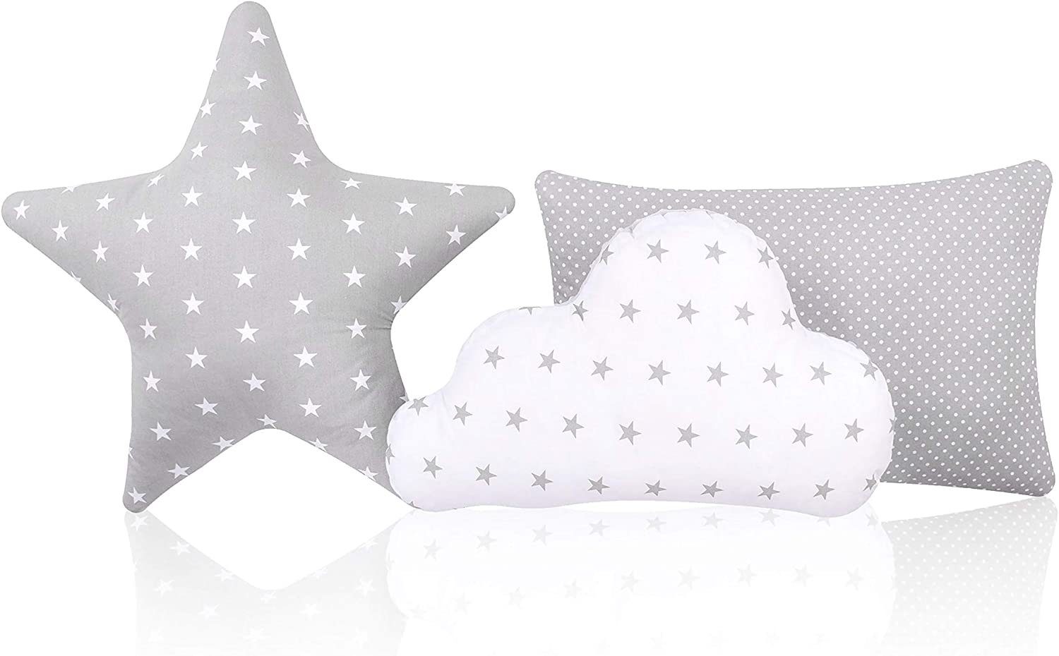 Amilian Dekokissen (Made in EU) 3er Set: 1 x Sternkissen, 1 x Wolkenkissen, 1 x Dekokissen, Zierkissen, Kopfkissen, für Schlafzimmer; Sofa; Babyzimmer; Kinderbett