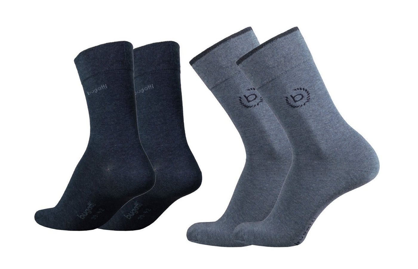bugatti Basicsocken 6762443446 bugatti Herren 4er Pack Logo + uni basic schwarz, jeans melange