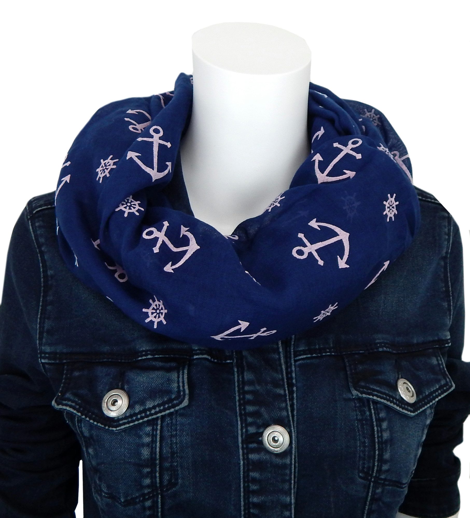 Ella Jonte Modeschal, leichter maritimer Loop Anker blau rosa günstig online kaufen