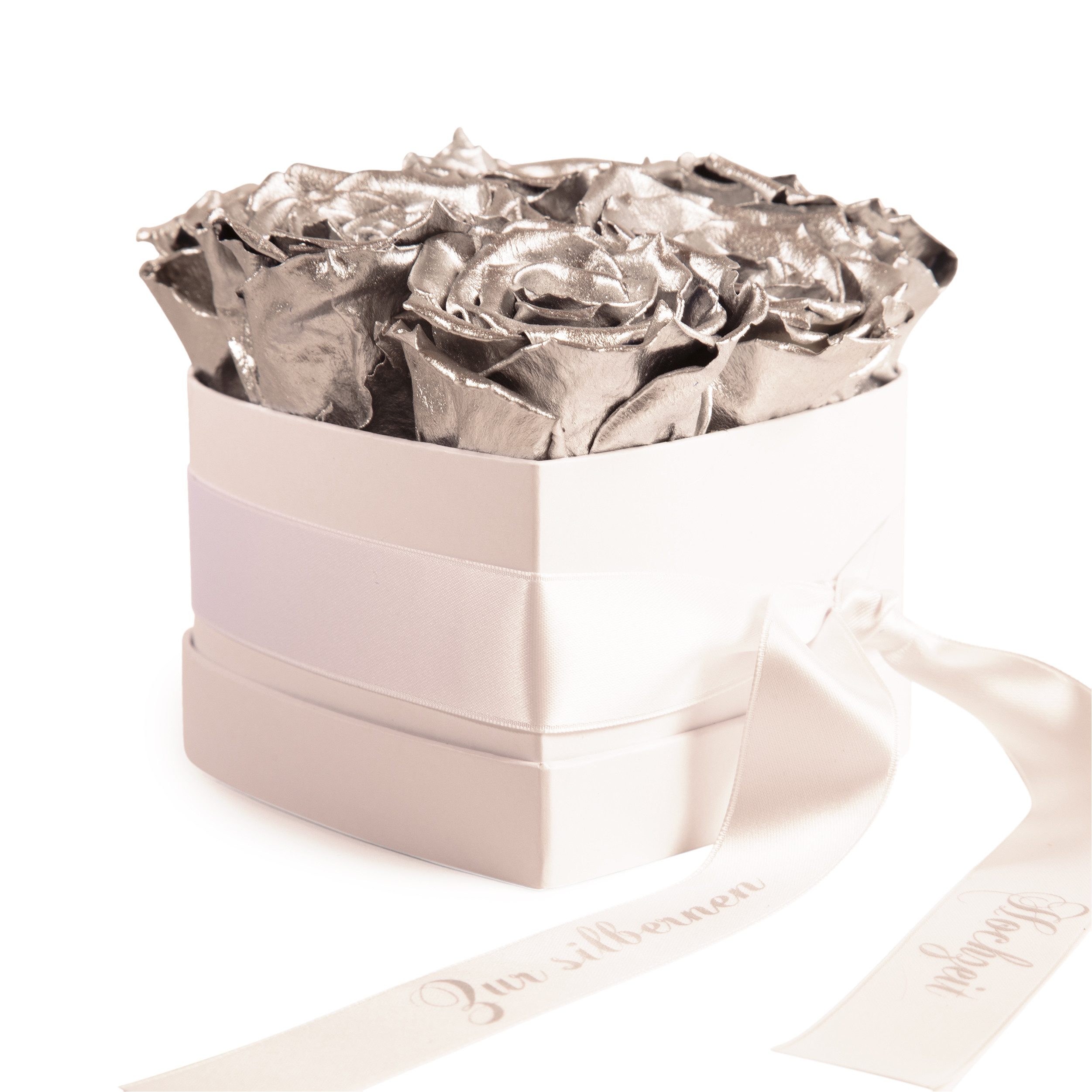 Kunstpflanze Herz Box 6 infinity Rosen Silberhochzeit Geschenk Jubiläum