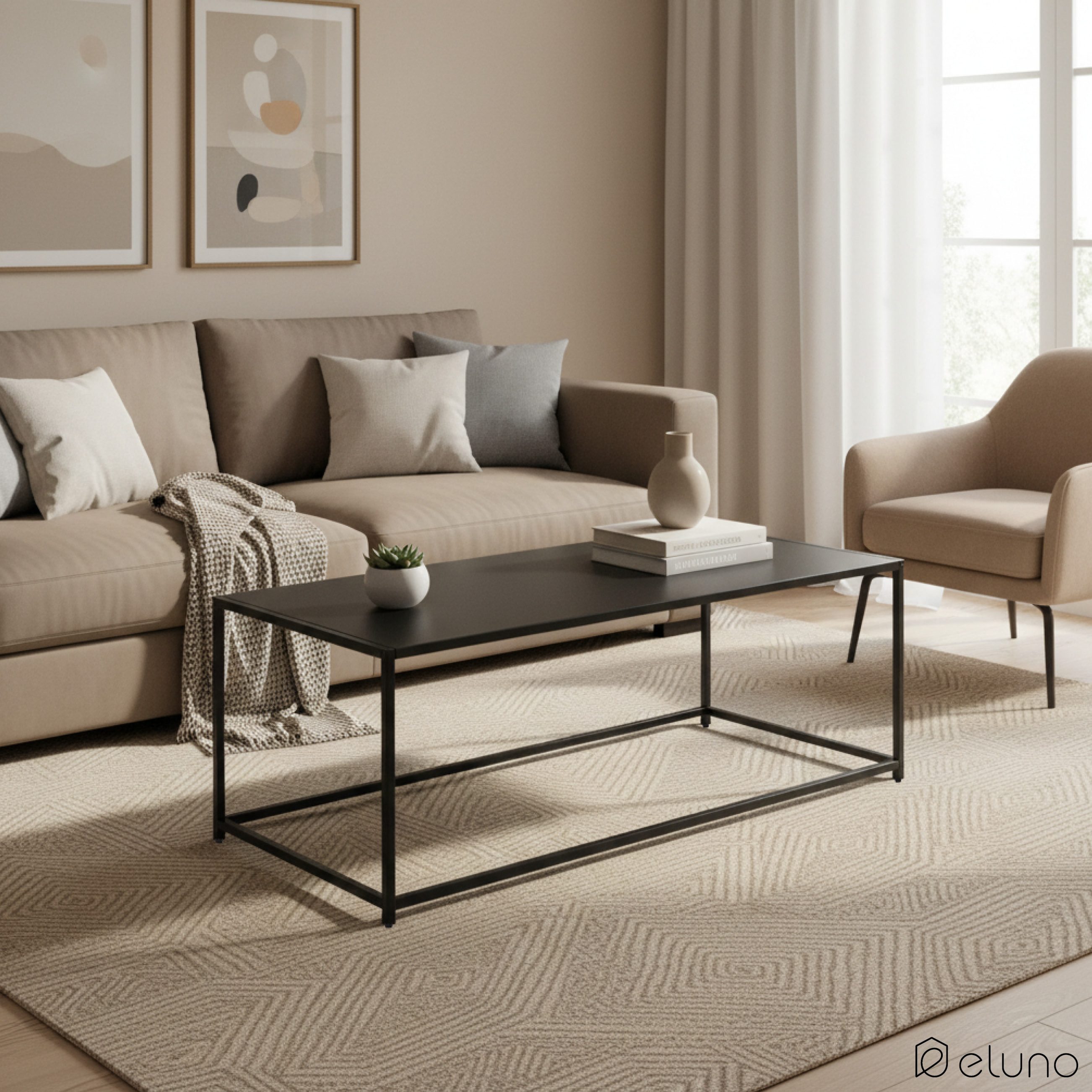 eluno Couchtisch im Industrie-Design aus schwarzem Metall 110 x 41 x 50 cm günstig online kaufen