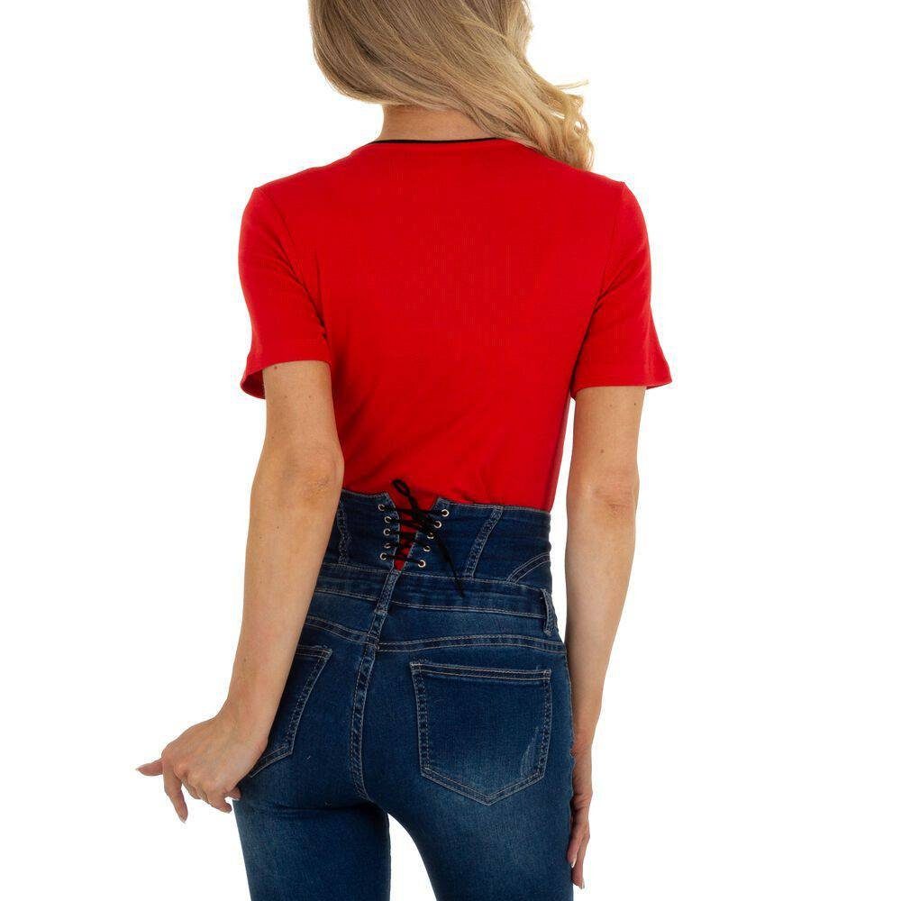 Damen Shirts Ital-Design T-Shirt Damen Gestreift Stretch T-Shirt in Rot