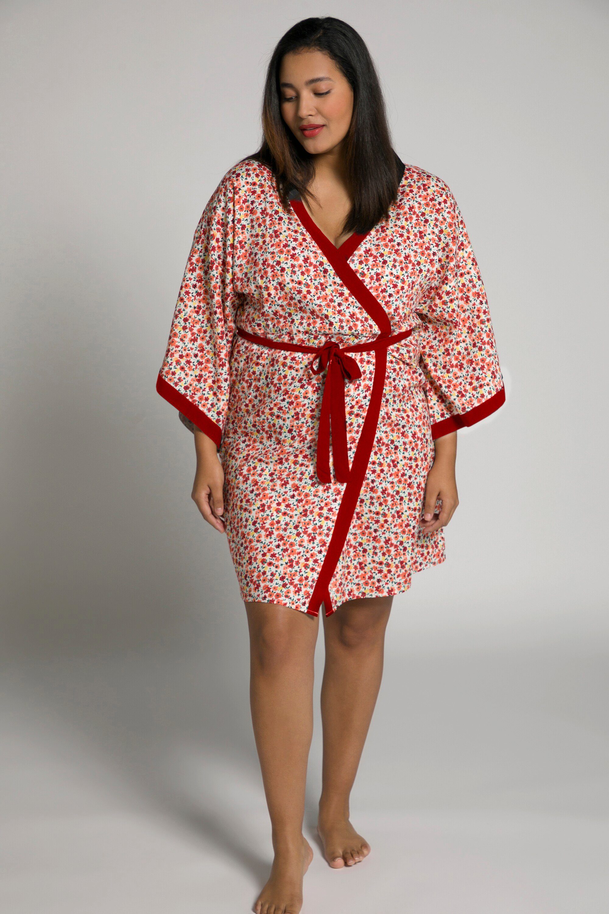 Wäsche/Bademode Loungewear Kimono Kimono Blüten Schalkragen Bindegürtel, Ulla Popken