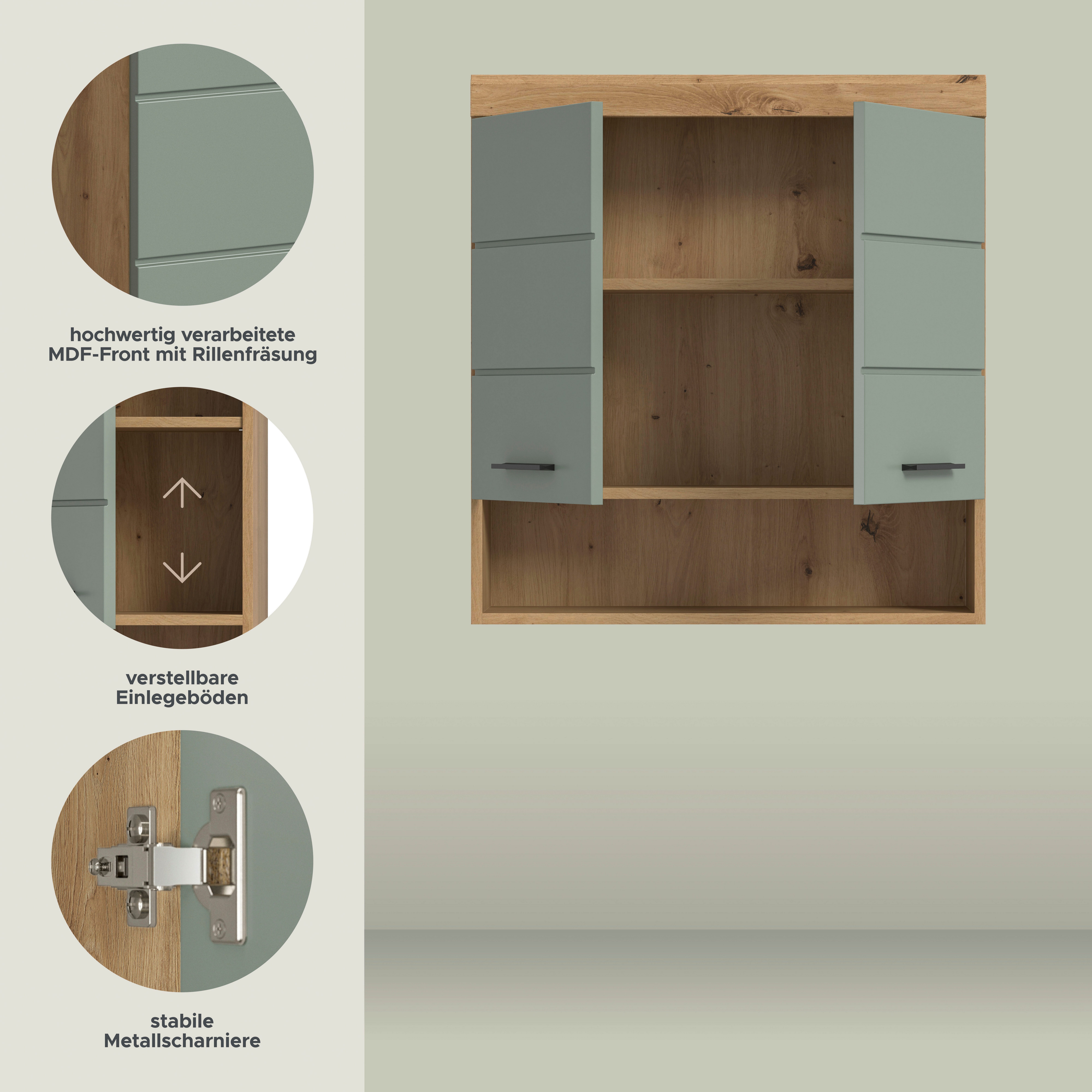 welltime Hängeschrank SIENA, Breite 74cm, 2 Türen, 1 offenes Fächer, MDF-Front (TOPSELLER) in verschiedenen Farben erhältlich, Badmöbel, Badschrank, Schrank, Bad