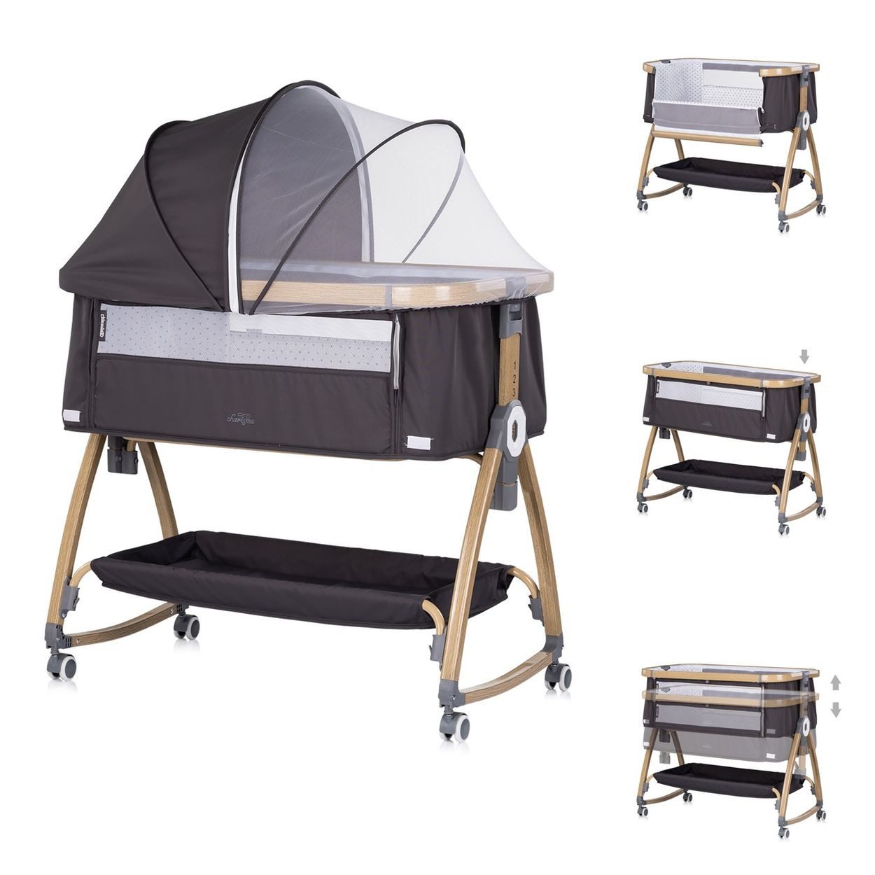 Chipolino Komplettbett Beistellbett Charisma Matratze, höhenverstellbar Räder Ablagefach Gurt