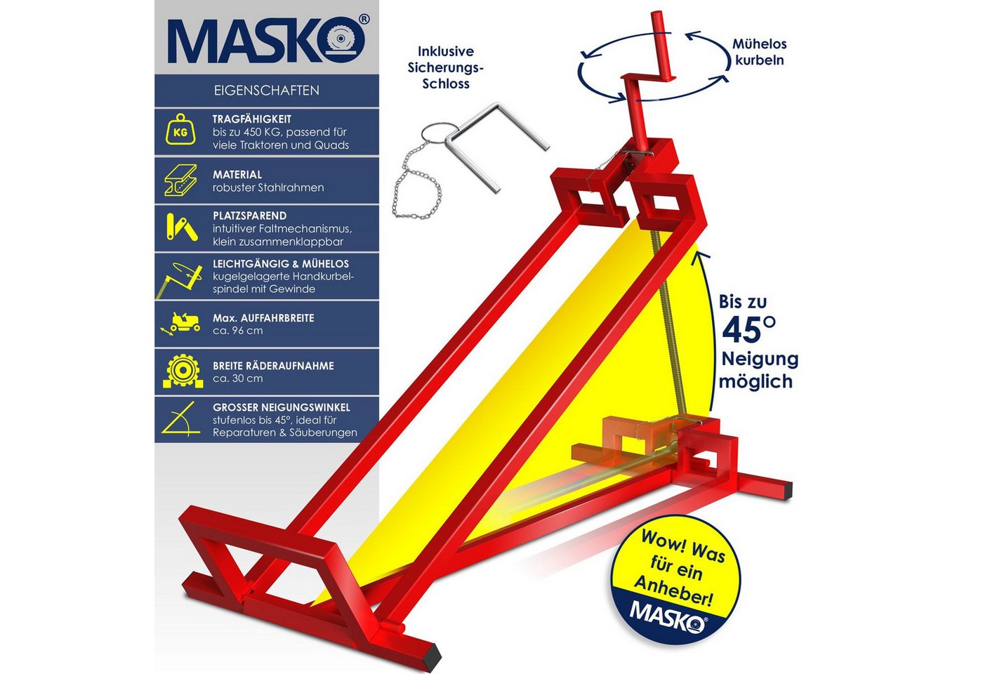 Thumbnail - MASKO Rasentraktor, Rasentraktor Heber 400kg Aufsitzmäher Hebevorrichtung