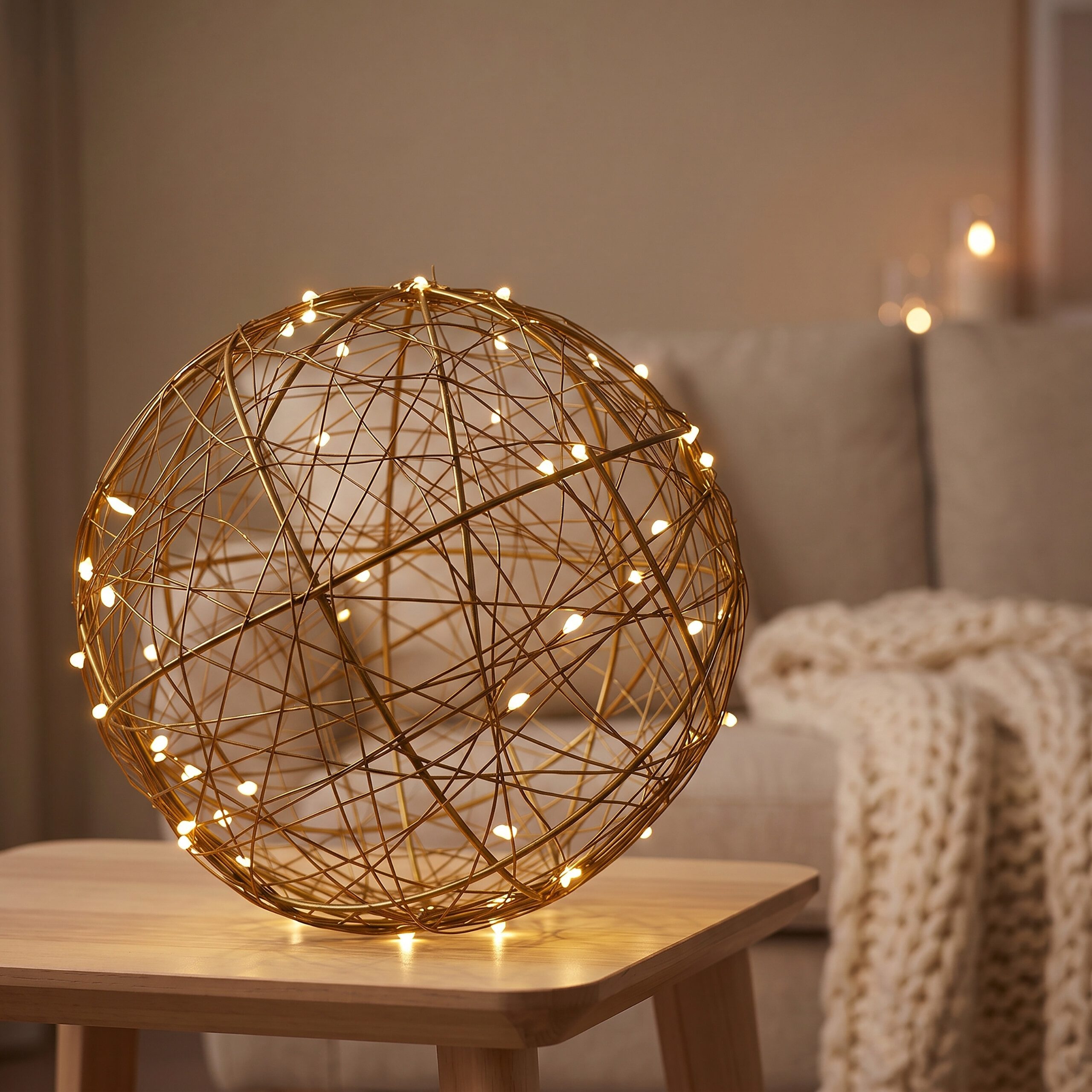 relaxdays LED Kugelleuchte LED Dekokugel 30 cm, Automatische Abschaltung nach 6 Stunden, LED, Warmweiß, gold – Bild 2 von 5