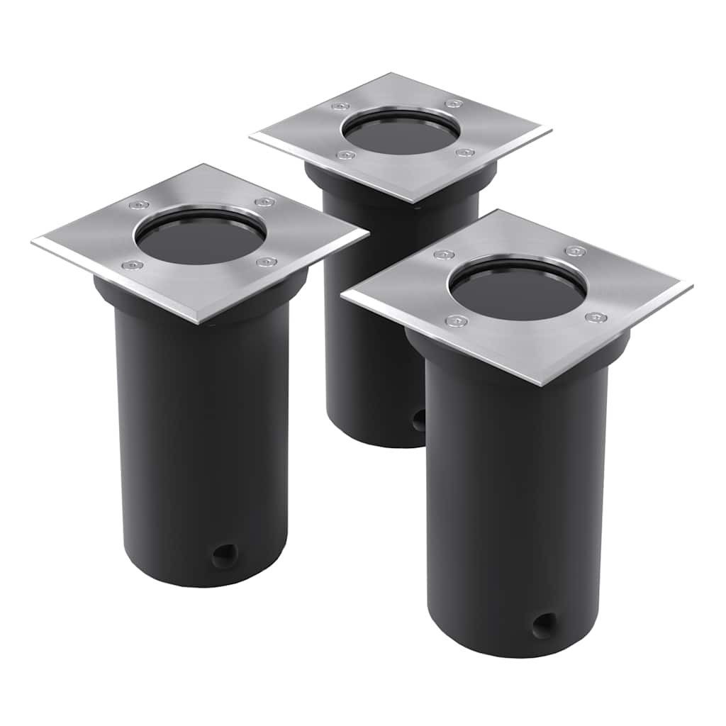 vidaXL Einbauleuchte Outdoor Bodenleuchten 3 Stk. Quadratisch, 3x Bodeneinbaustrahler Bodenleuchte Gartenstrahler Außenleuchte Lampe
