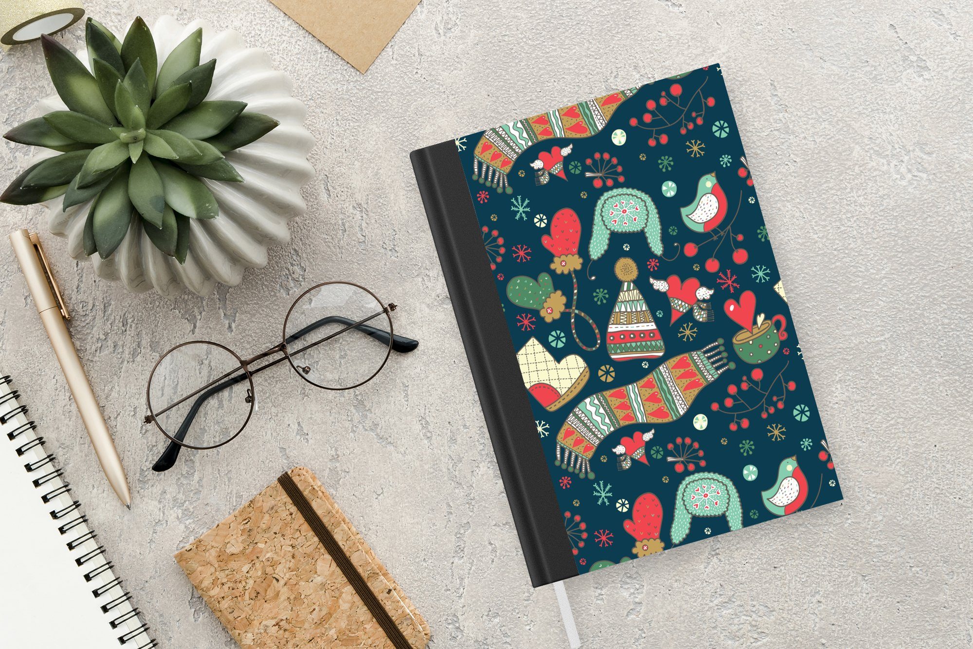 Journal, Tagebuch, Merkzettel, - Handschuhe - - A5, Haushaltsbuch MuchoWow Tee Design Winter Mütze, - Seiten, 98 Notizheft, Notizbuch