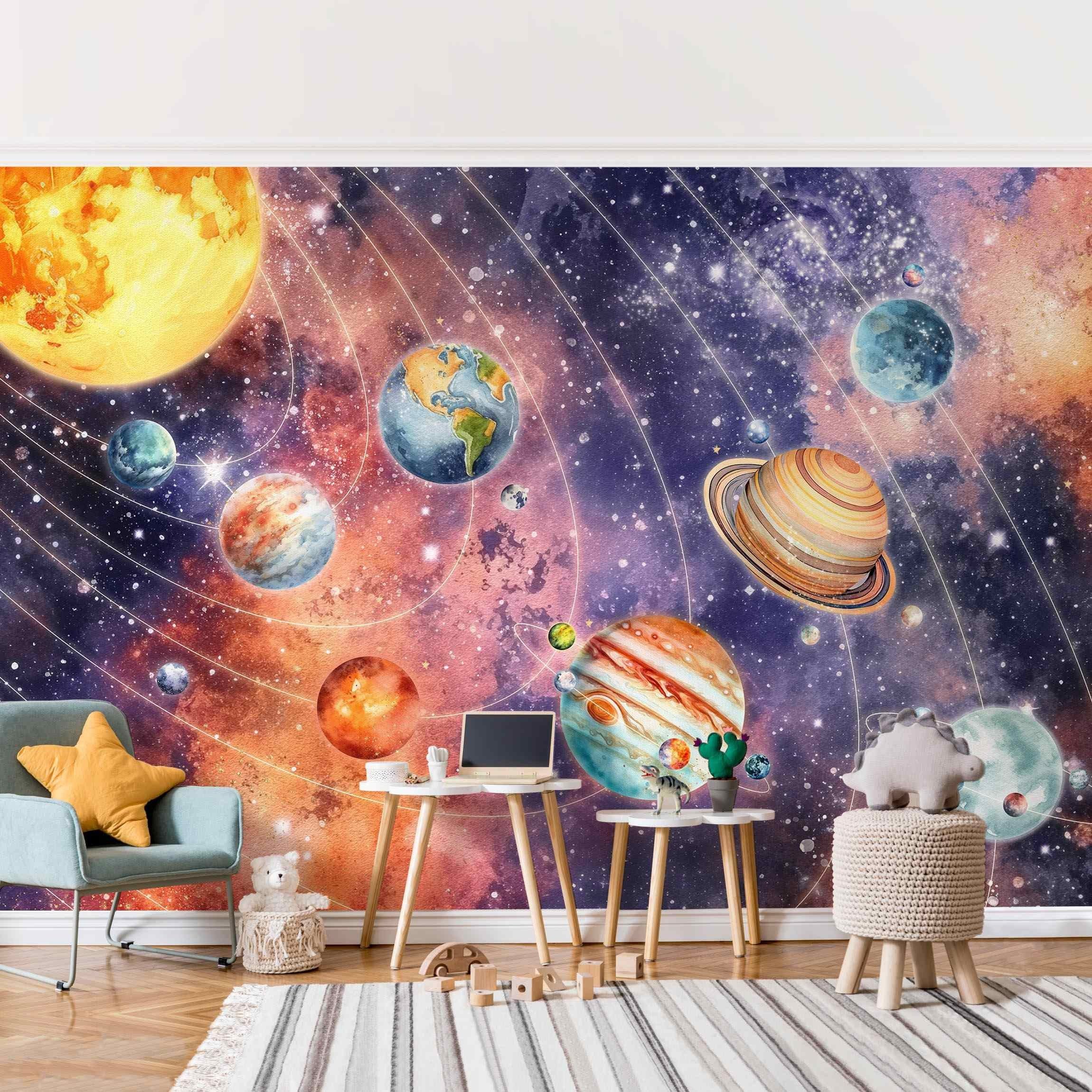 Bilderdepot24 Kindertapete Sonnensystem Aquarell Illustration Kinder günstig online kaufen