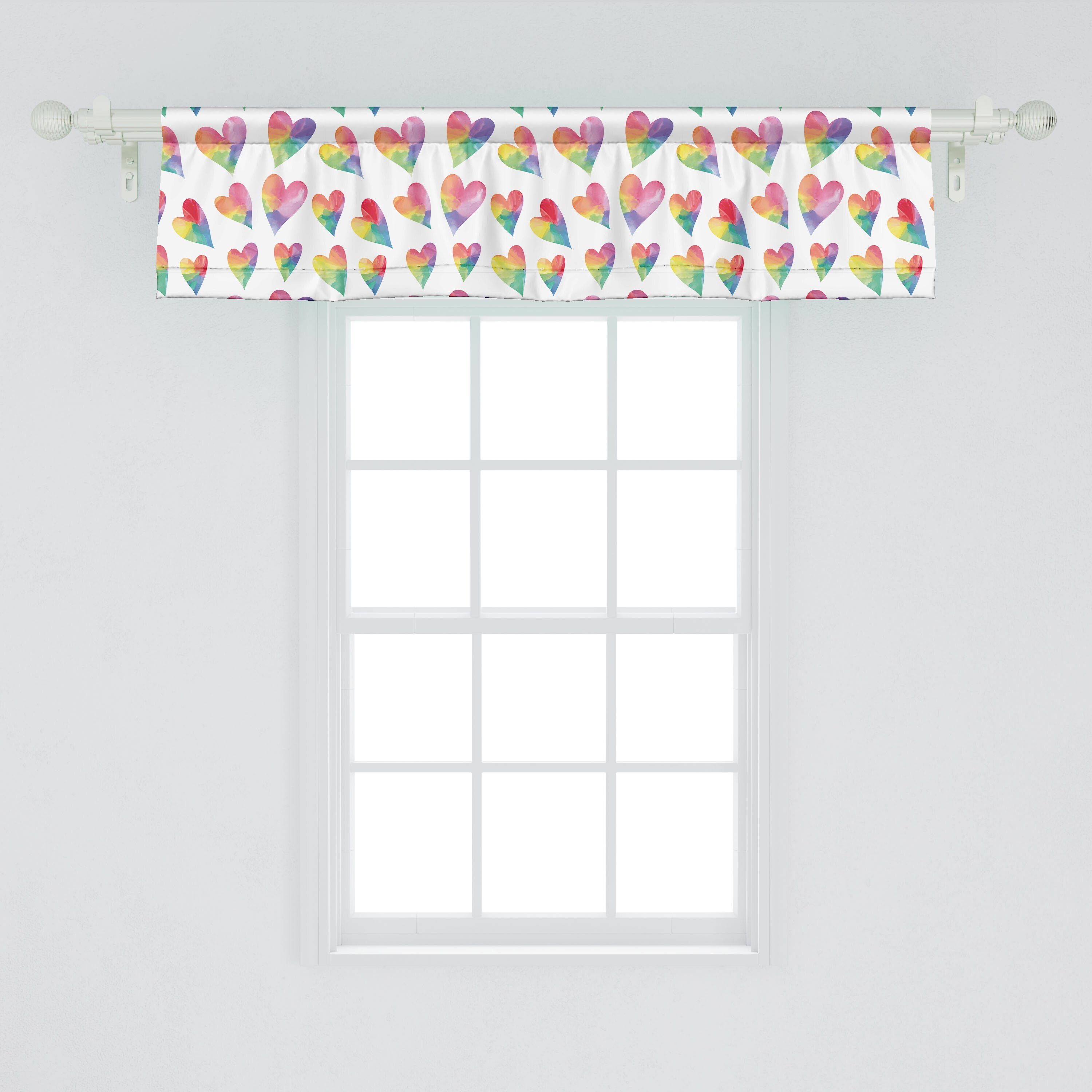 Scheibengardine Vorhang Volant für Abakuhaus, mit Rhythmische Herzen Stangentasche, Schlafzimmer Küche Regenbogen-Kunst Ombre Dekor Microfaser
