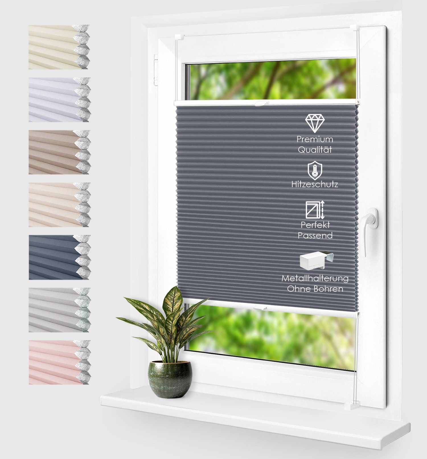 Rikmani Plissee Thermo Fensterplissee ohne Bohren, Dunkelgrau, 40x120, verdunkelnd, Klemmfix, Langlebige Premium-Qualität, Thermo Plissee