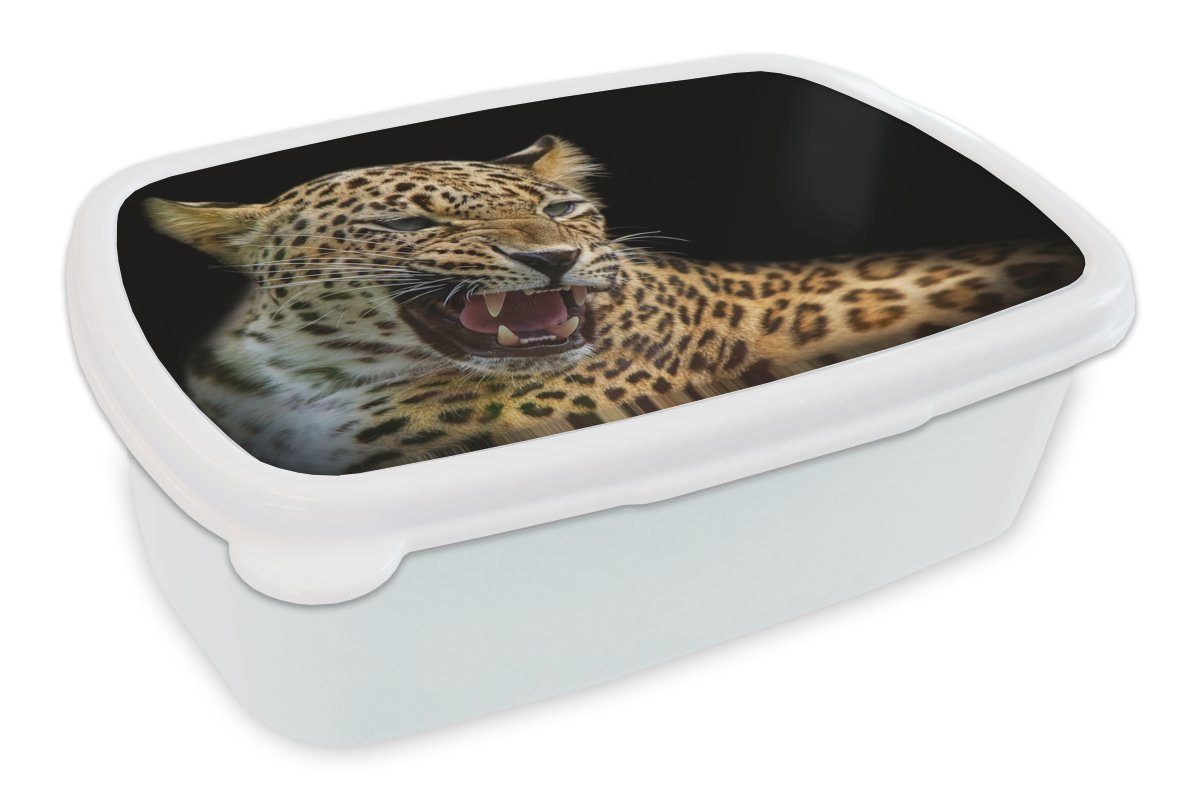 und - Tiere Brotbox (2-tlg), Mädchen Lunchbox weiß Kunststoff, Erwachsene, Kinder Jungs Leopard für MuchoWow Brotdose, für Schwarz, und -