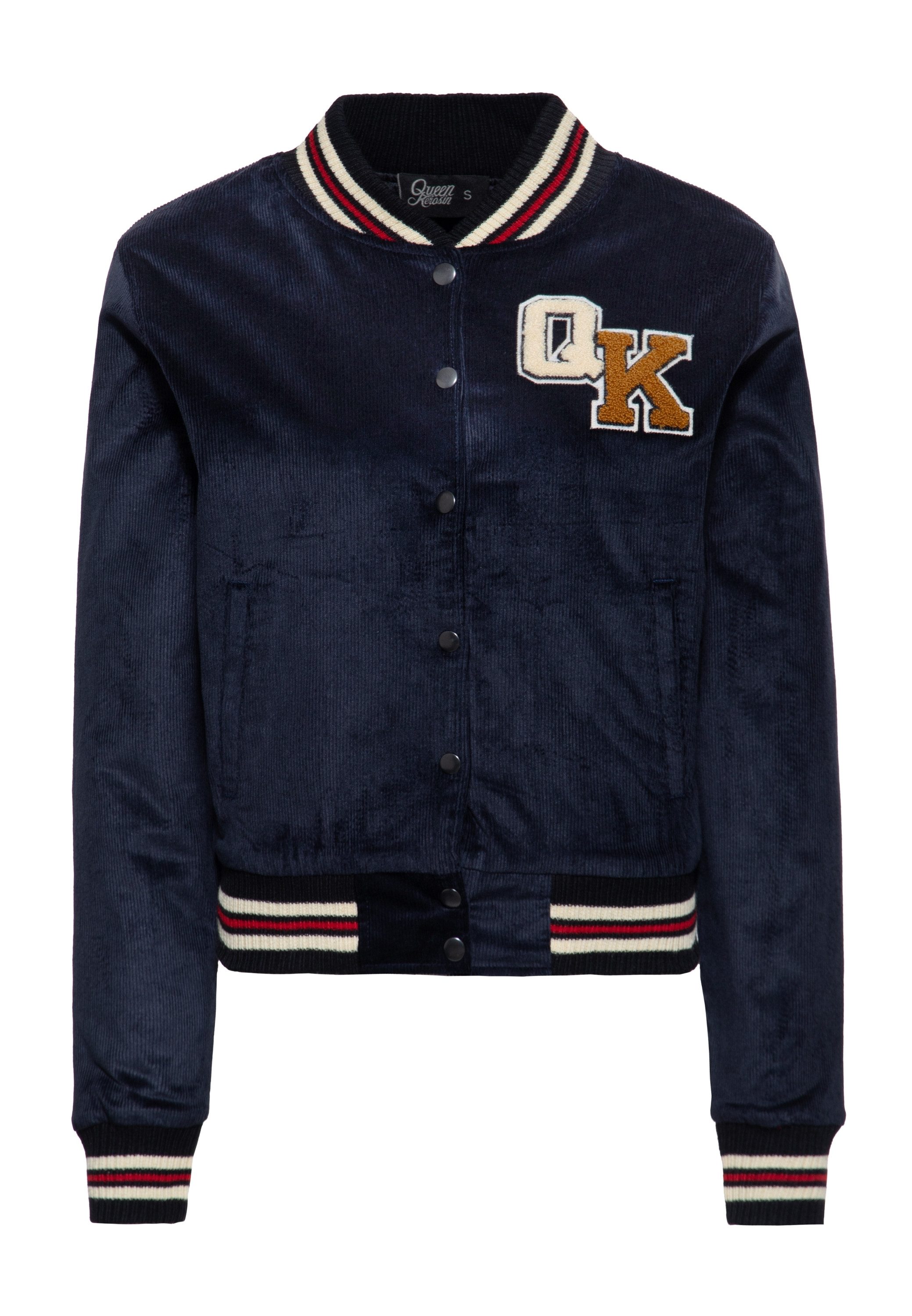 QueenKerosin Collegejacke Cheerleading Team (1-St) Chenille-Schriftzug am Rücken und zweifarbiger QK-Patch auf der Brust