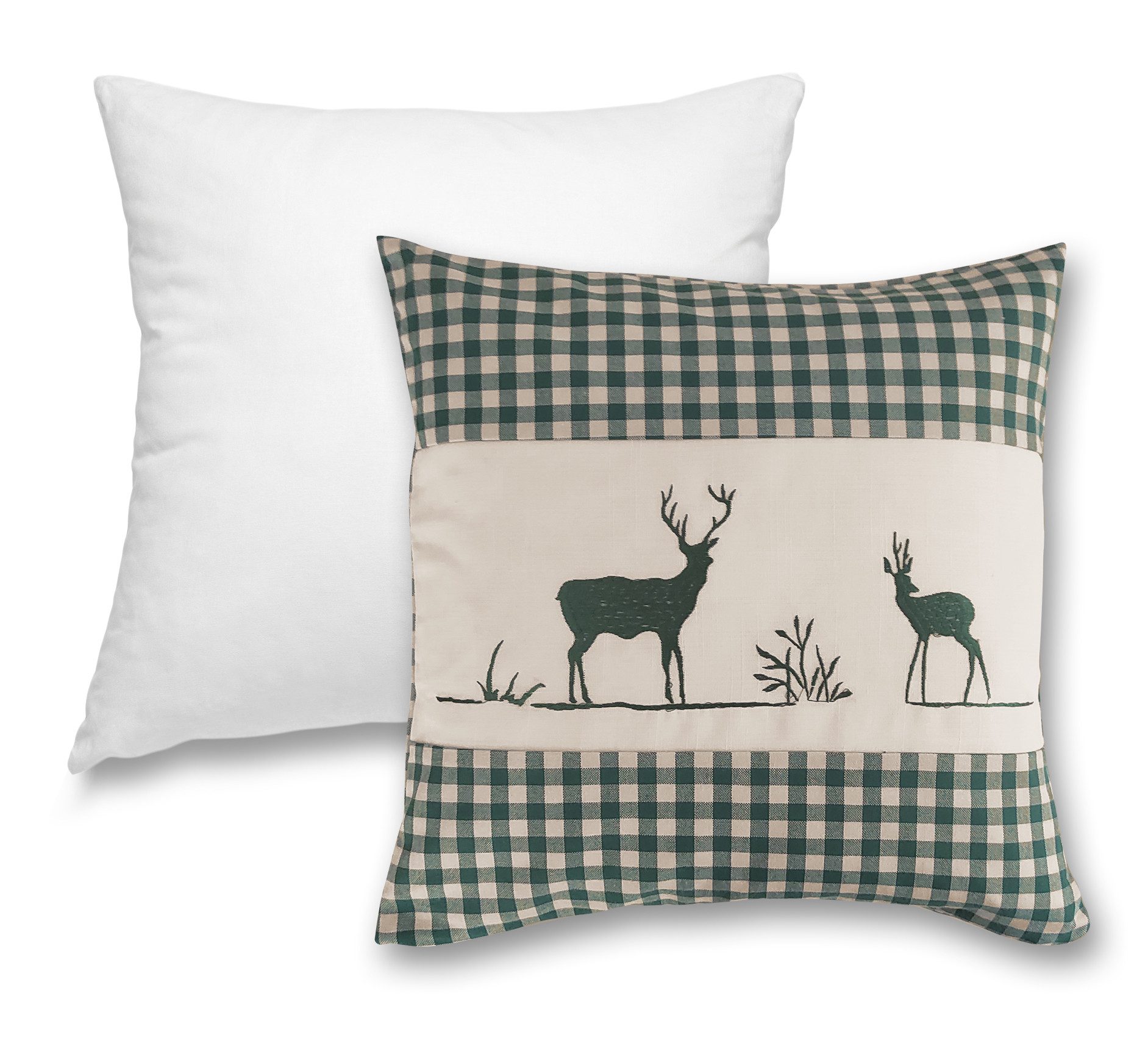 wometo Kissenbezug Landhaus Karo mit Stickerei Herz oder Hirsch, 40x40 cm, günstig online kaufen