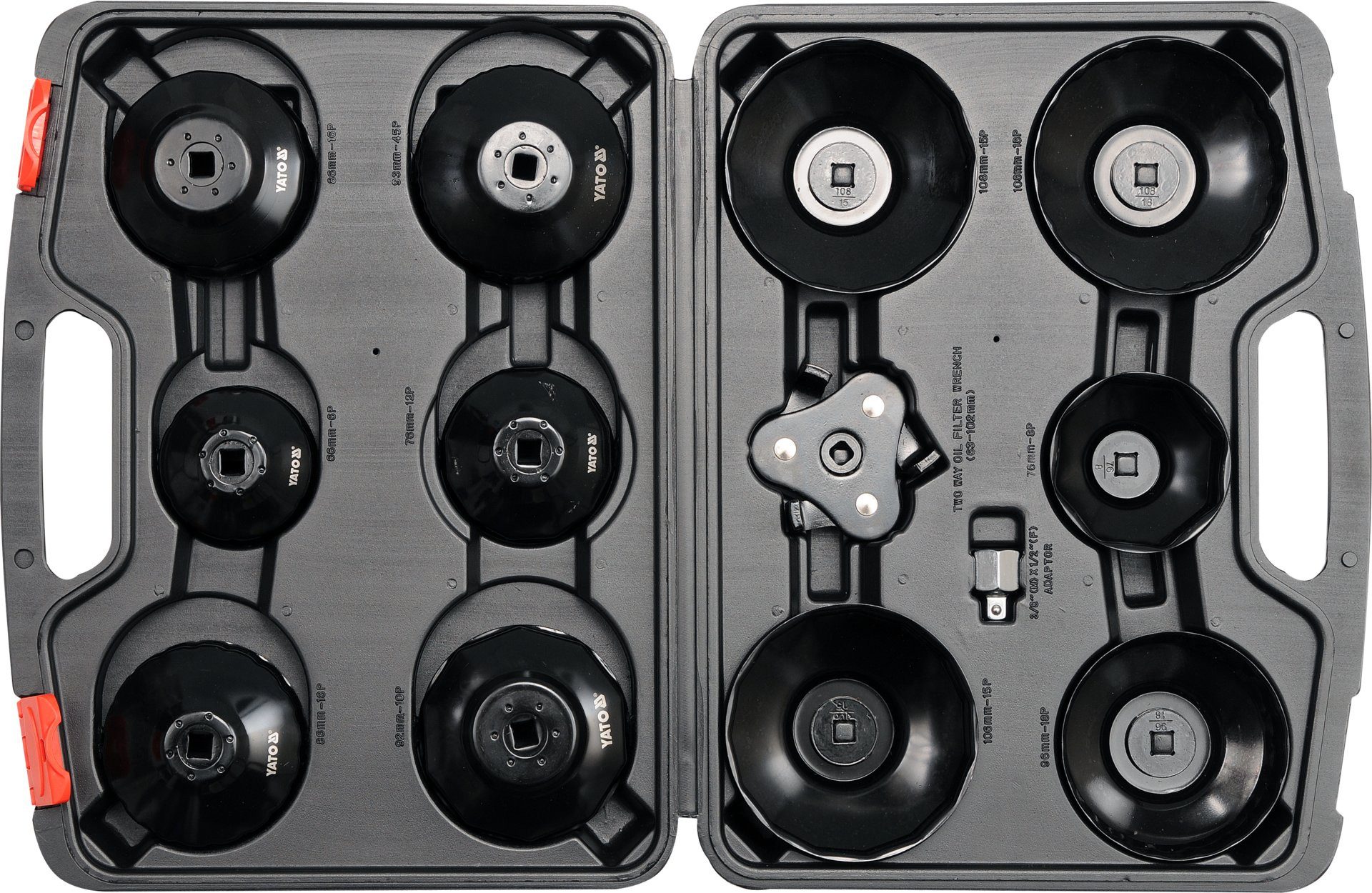 Yato Werkzeugset Ölfilter Steckschlüssel SET 65-120mm, 3/8“, 1/2“ 13-teilig