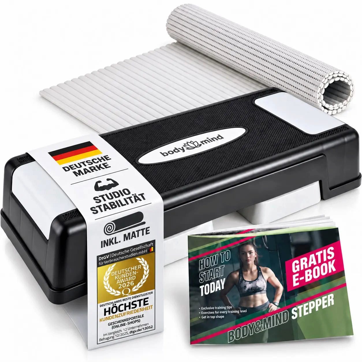 Body & Mind Stepper 3-Step Aerobic Stepper –Rutschfestes Steppbrett für Fitness & Training (Elite-Board, Mehrstufig), Anti-Rutsch-Matte
