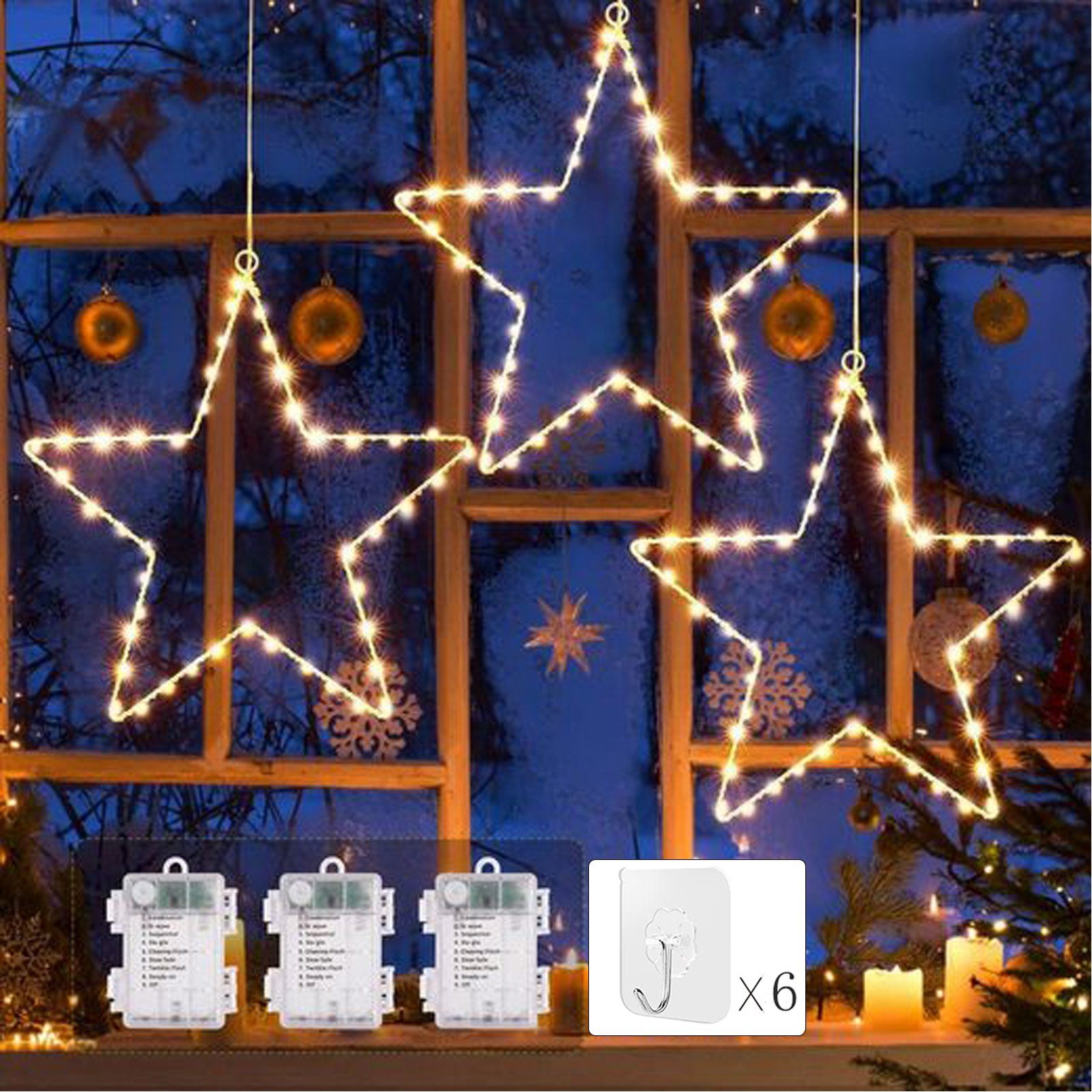 Elegear Lichtervorhang Weihnachtsdeko Sterne Lichterkette, 135 LEDs, 8  Modi, Timer/Memory-Funktion, mit 6 Saugnapfhaken, IP44 Wasserdicht