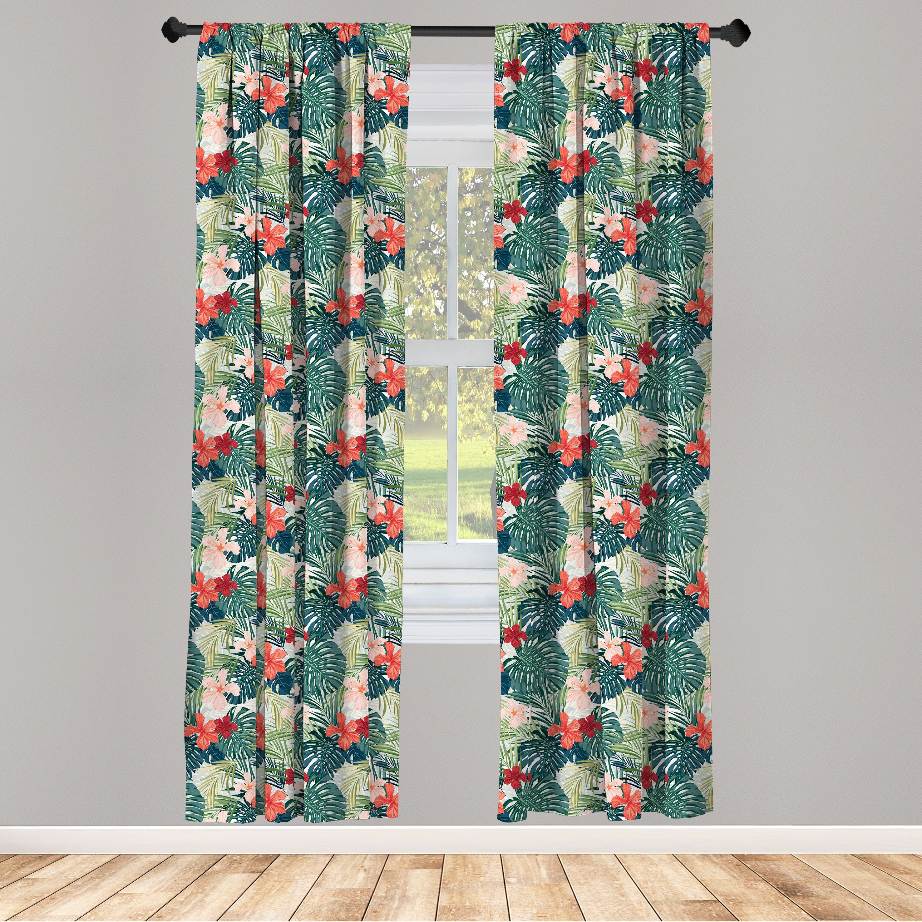 Gardine Vorhang für Wohnzimmer Schlafzimmer Dekor, Abakuhaus, Microfaser, Blatt Natur Crepe Ginger Blume