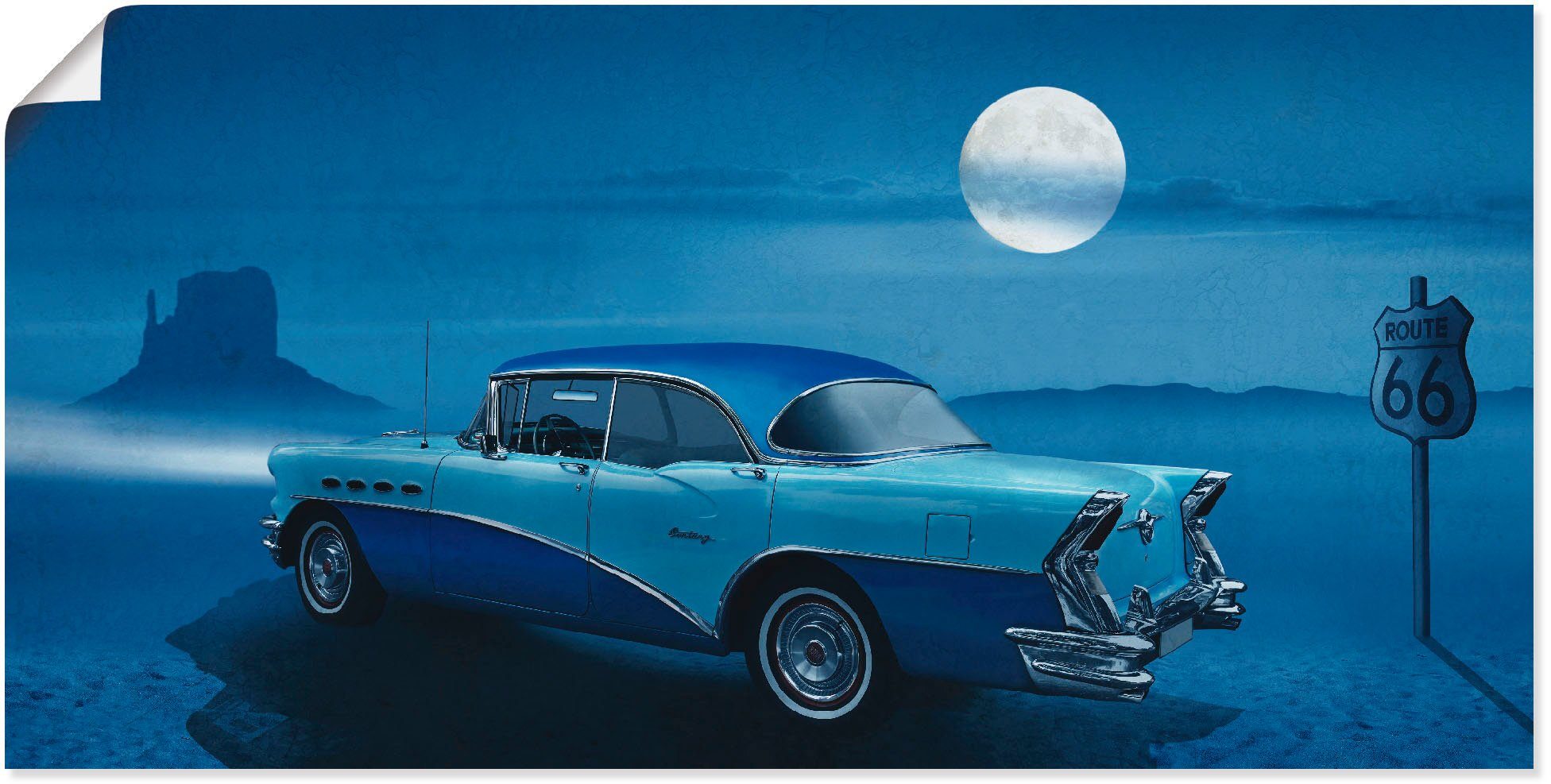 Artland Wandbild Blaue Nacht auf der Route 66, Auto (1 St), als Leinwandbild, Wandaufkleber oder Poster in versch. Größen