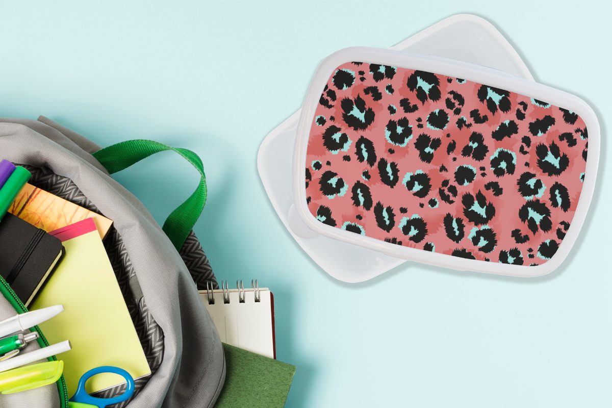 Brotbox - Mädchen (2-tlg), - Jungs Lunchbox weiß und und Pantherdruck für MuchoWow Brotdose, Kinder - Kunststoff, für Blau Rosa Erwachsene, Muster,