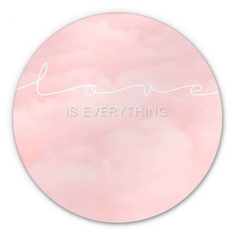 K&L Wall Art Gemälde Metallposter Spruch Love is everything rosa Wolken Schriftzug Poster, Metalloptik Wandbild Ø 20cm